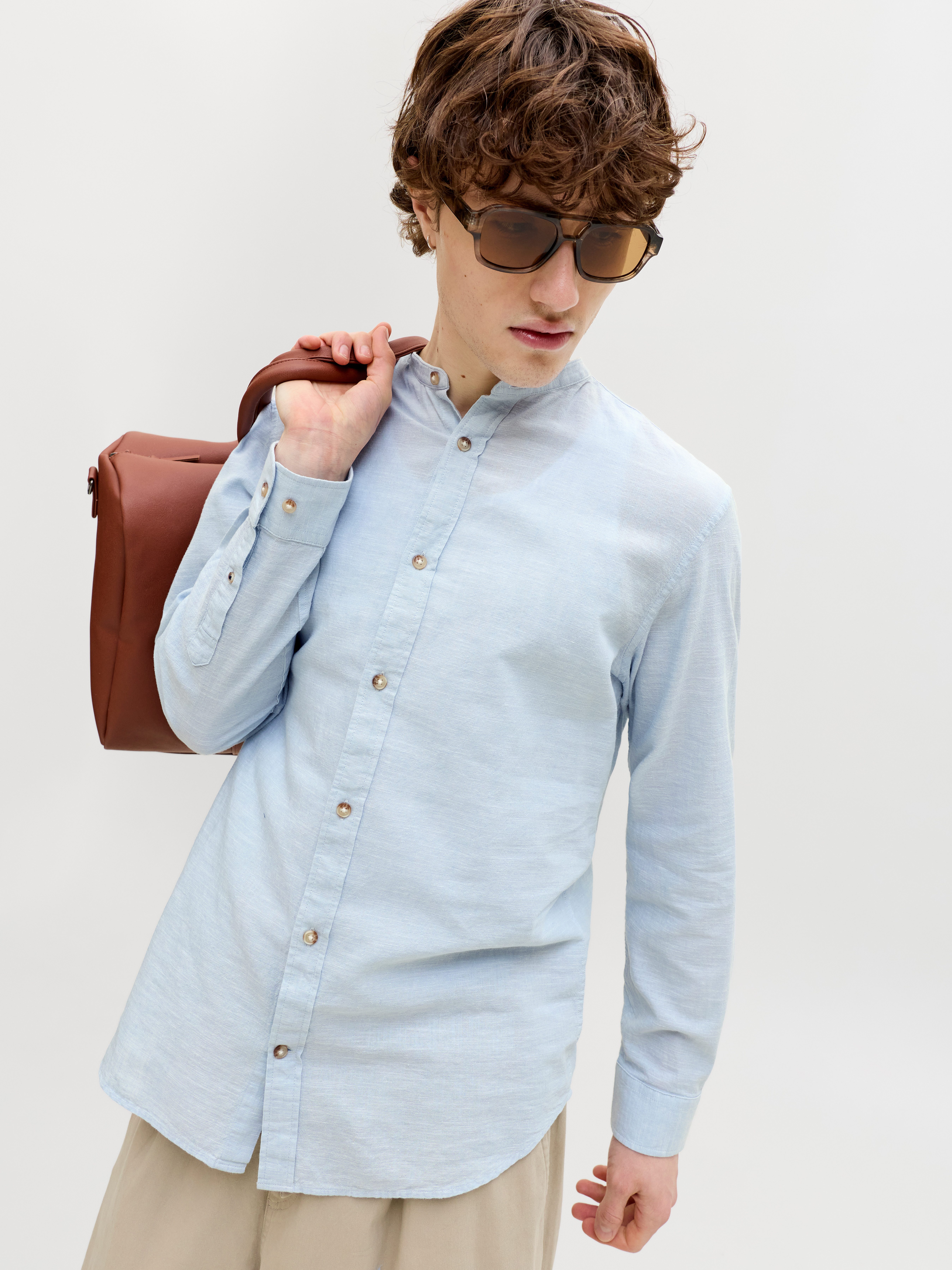 Jack & Jones Langarmhemd JJESUMMER LINEN BLEND BAND SHIRT L/S SN Baumwollmi günstig online kaufen