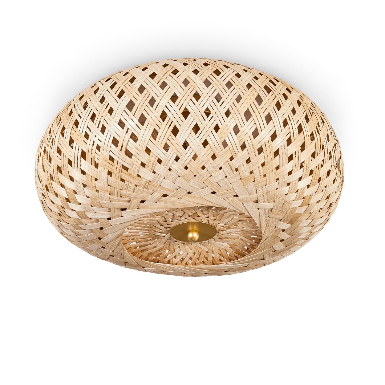 hofstein Deckenleuchte moderne Deckenlampe aus Holz/Rattan/Metall in Natur/Messingfarben, ohne Leuchtmittel, Deckenleuchte Lichteffekt, Ø40cm, 3x E27, ohne Leuchtmittel