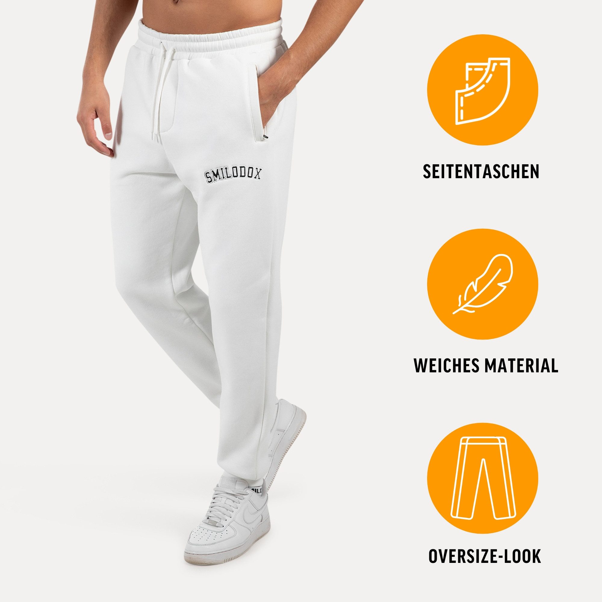 Smilodox Jogginghose Kayson, Oversize Freizeithose mit Reißverschlusstaschen, Tunnelzug weiches flauschiges Material Logo Sweathose Sport Alltag