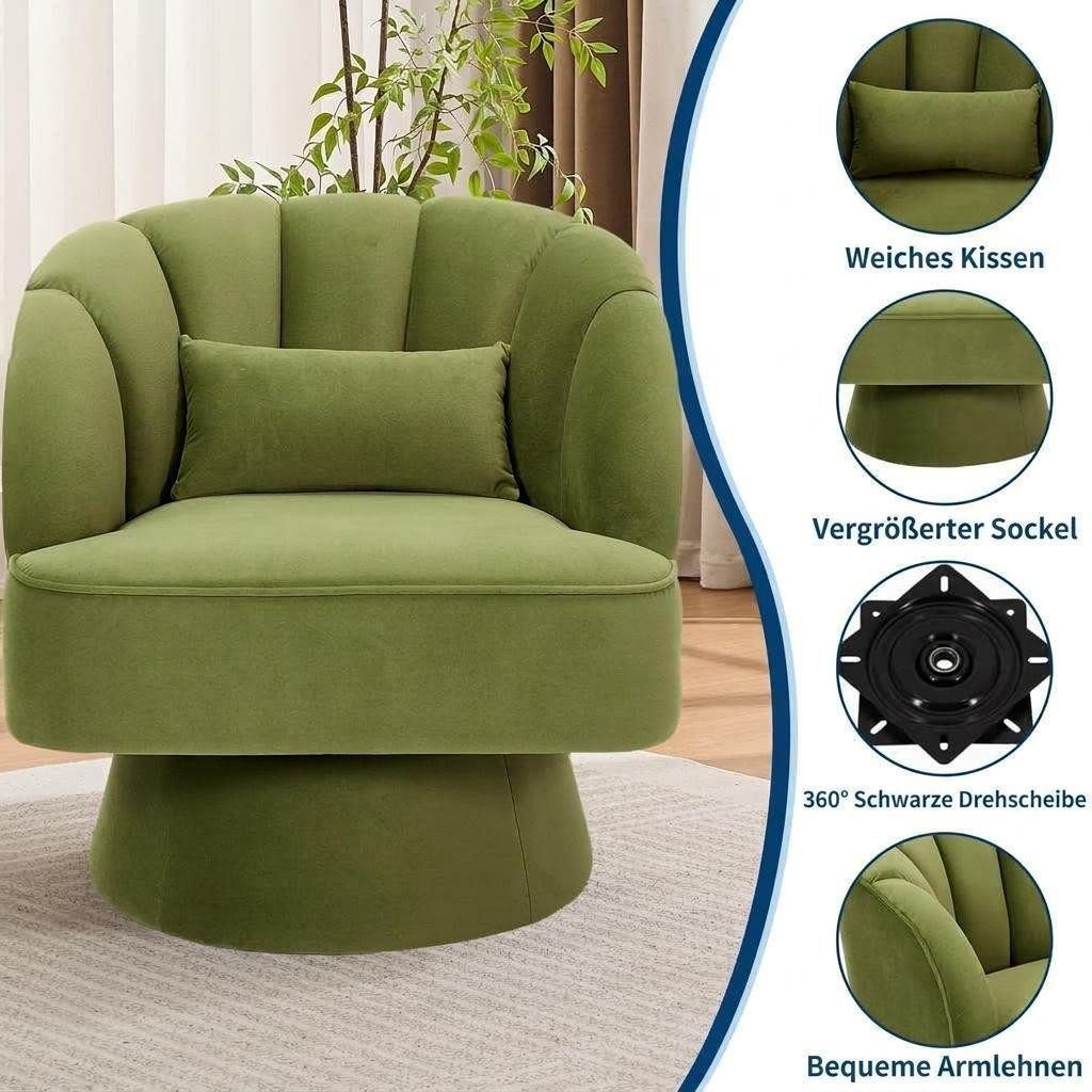 GarveeMore Drehsessel 360-Grad-Sessel mit Samtpolsterung,bequemer runder Loungesessel, gestreifter Rückenlehne und Samtpolsterung,für Wohnzimmer,Schlafzimmer – Bild 5 von 5