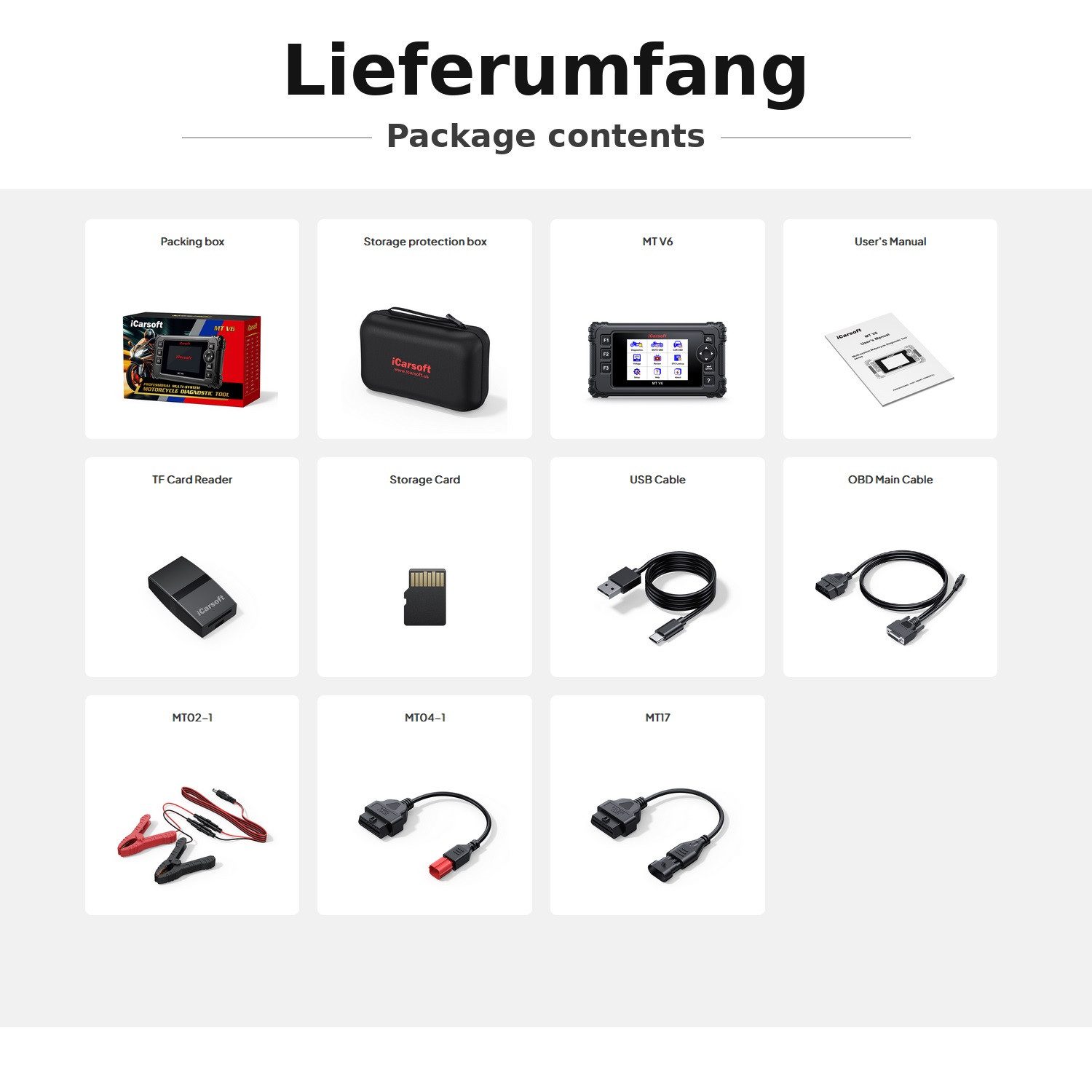iCarsoft OBD2-Diagnosegerät MT V6 für GILERA Motorräder OBD Scanner +Adapter +Updates