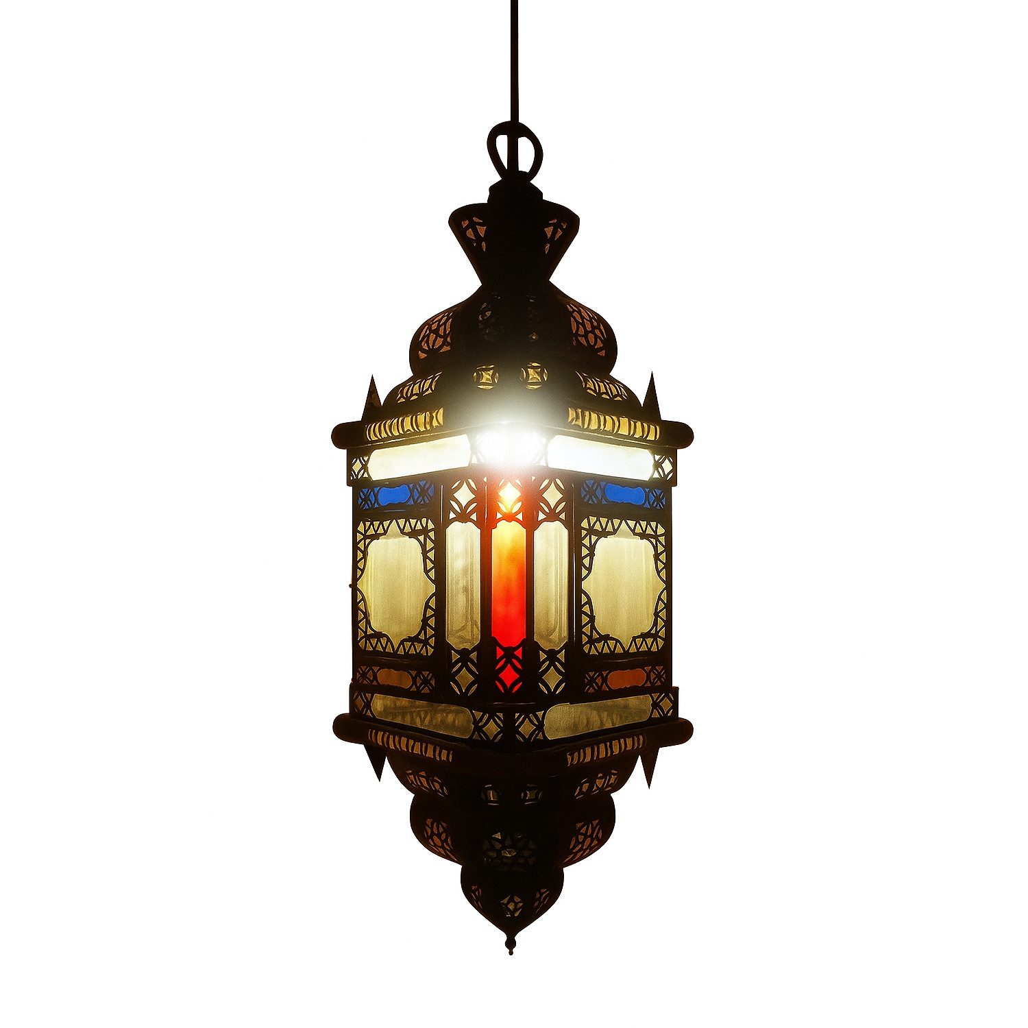 Marrakesch Orient & Mediterran Interior Pendelleuchte Deckenlampe Ayam Bunt 70cm, Marokkanische Hängeleuchte aus Glas, ohne Leuchtmittel, Handarbeit