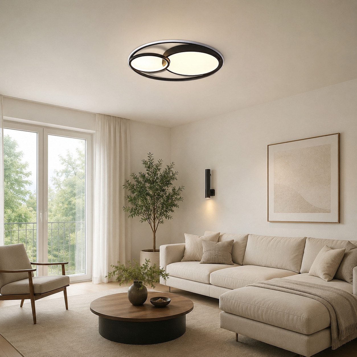 OYLCDI Deckenleuchten LED Deckenlampe Ø53cm,Dimmbar mit Fernbedienung für Wohnzimmer, LED fest integriert, 48W 3000-6500k, Modern Runde Wohnzimmer Schlafzimmer Arbeitszimmer Esszimmer Dekoration Lampen, Mit Speicherfunktion.Lichtfarbe- und Helligkeit einstellbar