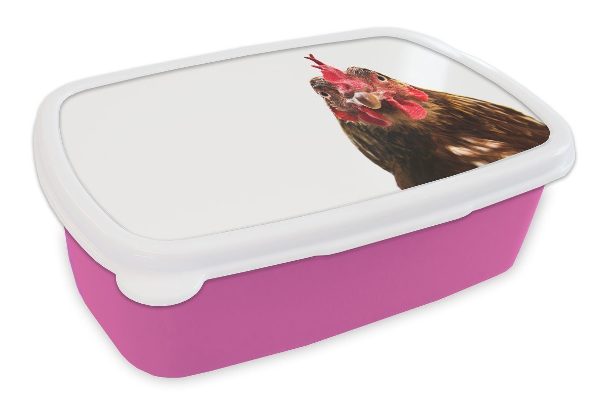 MuchoWow Lunchbox Nahaufnahme Hahn Fotodruck, Kunststoff, (2-tlg), Brotbox für Erwachsene, Brotdose Kinder, Snackbox, Mädchen, Kunststoff rosa