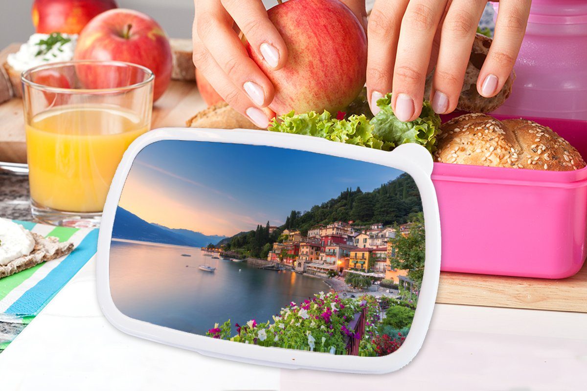 Snackbox, Erwachsene, Kunststoff Kunststoff, Brotdose MuchoWow (2-tlg), Kinder, See, Lunchbox Mädchen, - Brotbox rosa Italien Sonnenuntergang für -