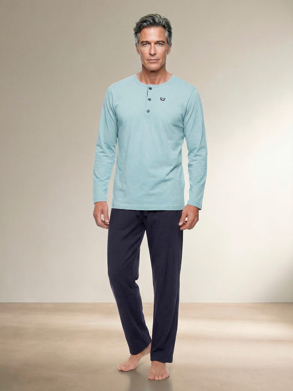 Henry Terre Pyjama Pyjama Set Langarm - Carlo Hose mit Streifen