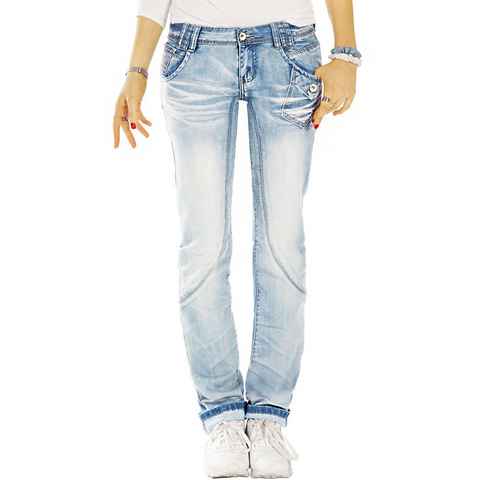 be styled Straight-Jeans low waist Jeanshosen, niedrig gerade geschnittene vintage Damenhosen j22g-1 diverse Ziernähte