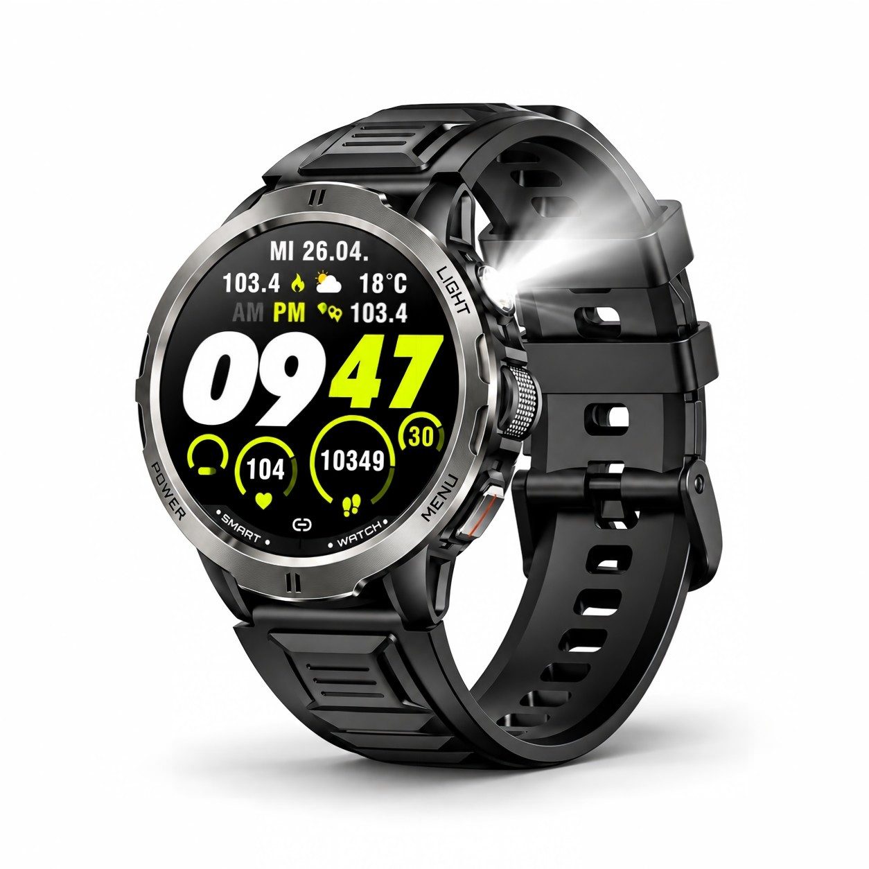 Futicare 1100 mAh Akku, 1,7 Zoll HD-Display, Fitnessuhr Smartwatch für Herren mit Telefonfunktion, LED-Taschenlampe, 100+ Sportmodi, 3ATM Wasserschutz, seitlicher Drehkrone, Android 6.0+ & iOS 10.0+