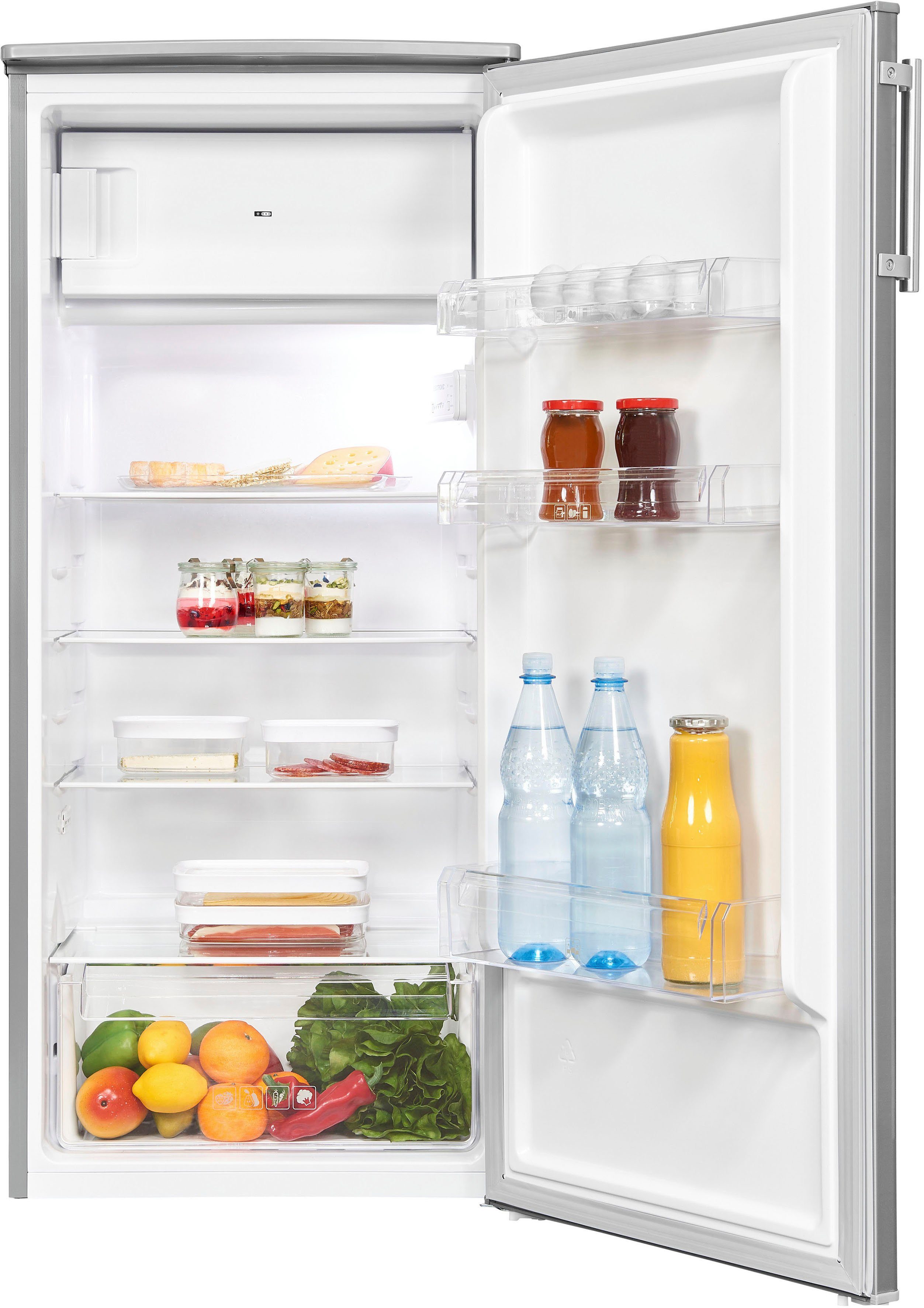exquisit Kühlschrank KS185-4-HE-040E inoxlook, 123,2 cm hoch, 55 cm breit, Perfekte Kühlung für jede Küche: 190 L, schnell & flexibel einsetzbar