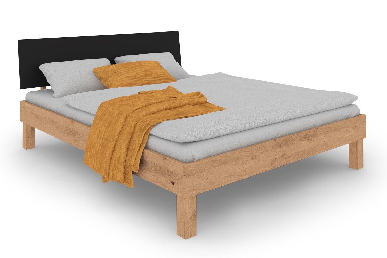 Natur24 Einzelbett Zigo Bett 213 x 105 x 84 cm Wildeiche MDF Bianco Schwarz