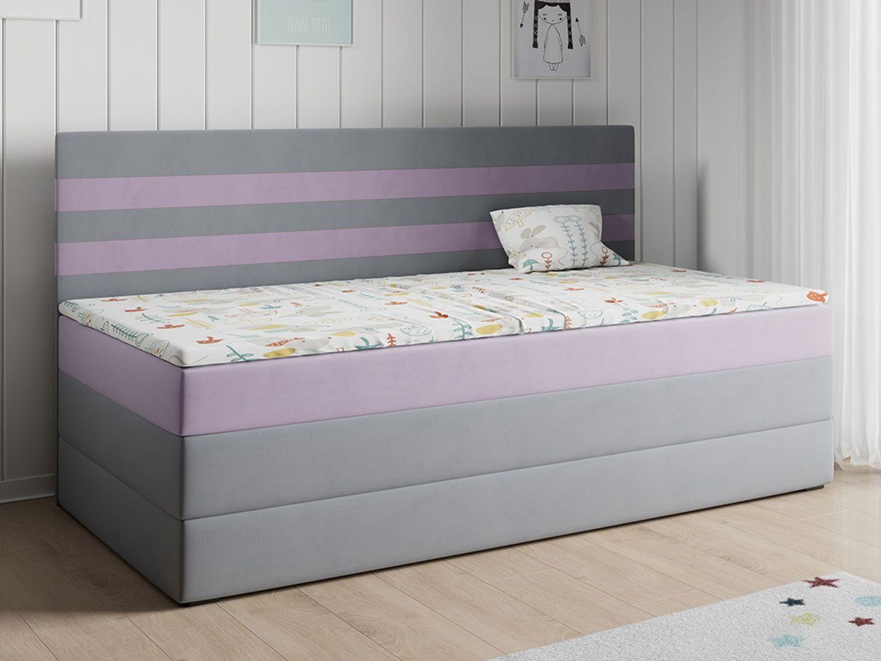 Violett Kinderzimmer, für Stauraum Grau 90x200 Boxspringbetten Kinderbett MKS MIKO MÖBEL 2, Jugendbett Mit und