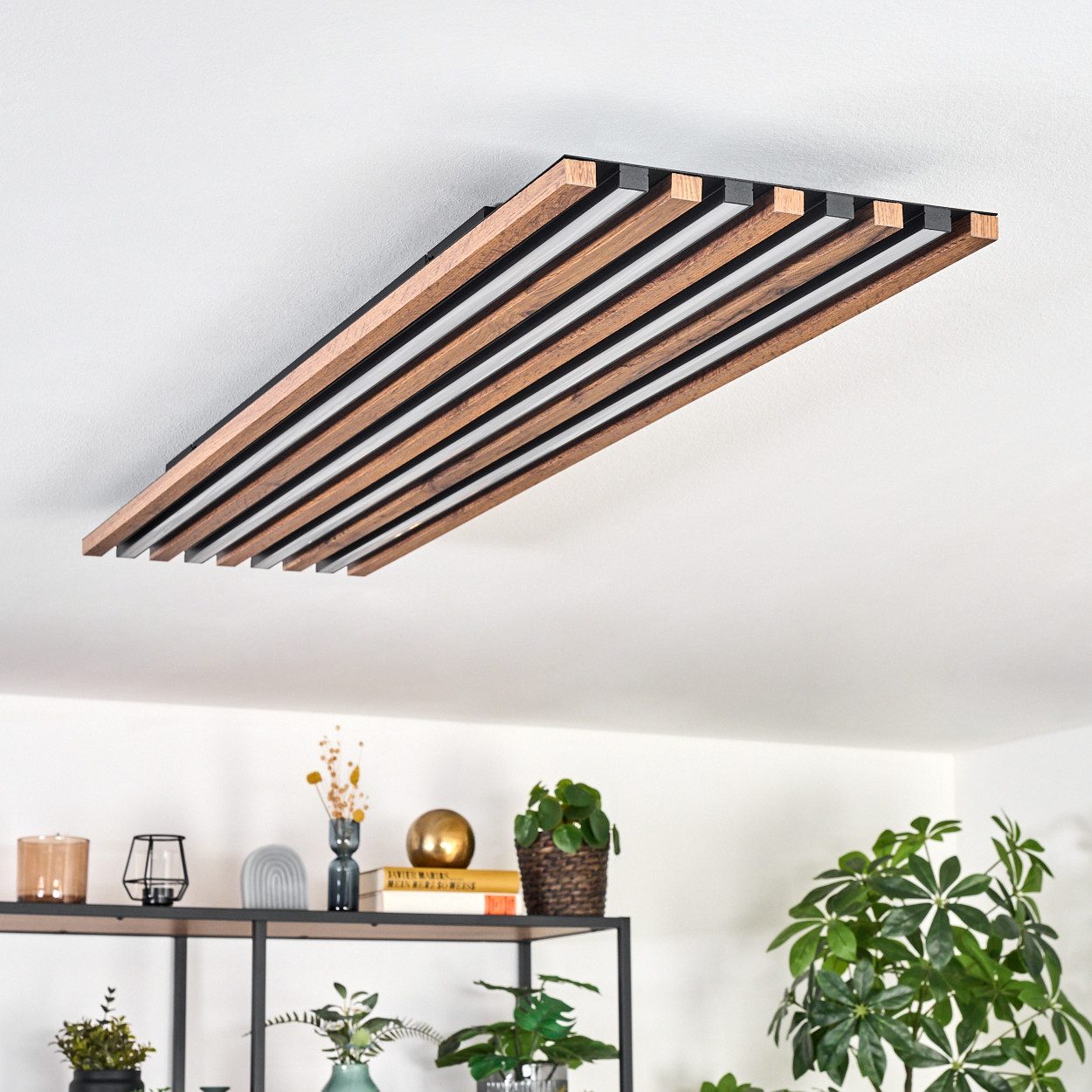 hofstein Deckenleuchte dimmbare Deckenlampe aus Metall/MDF/Kunststoff in Weiß/Naturfarben, ohne Leuchtmittel, Deckenpanel mit Fernbedienung, flache Deckenleucht – Bild 5 von 5