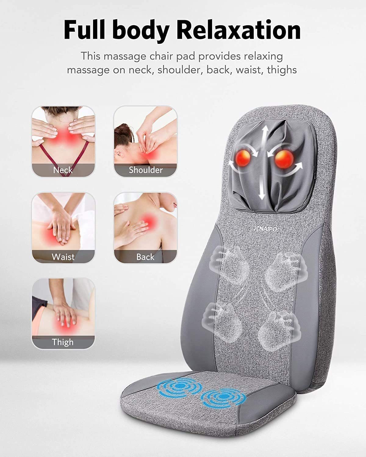 Massagesitzauflage elektrisch Massagematte Rückenmassagegerät 3  Massagezonen Shiatsu - Costway