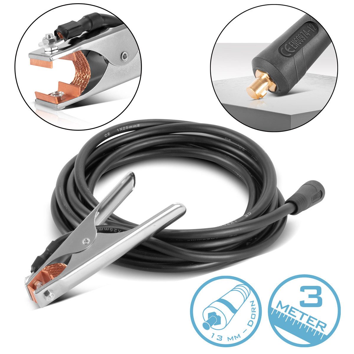 Elektrowerkzeug-Set Massezange 300 A Masseklemme 3 m, 13 mm Stecker