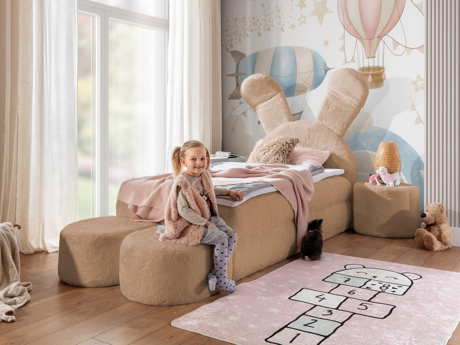 Kinderbett BUNNY Hasenbett, Designer Einzelbett mit Bettkasten