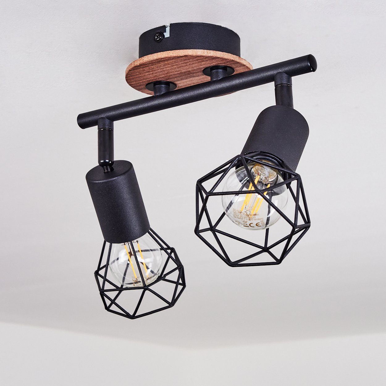aus und Lichteffekt Leuchte Deckenlampe 2xE14 Decke, hofstein Gitterschirmen ohne mit »Borio« moderne an Deckenleuchte in Leuchtmittel, Metall/Holz Schwarz/Natur, der
