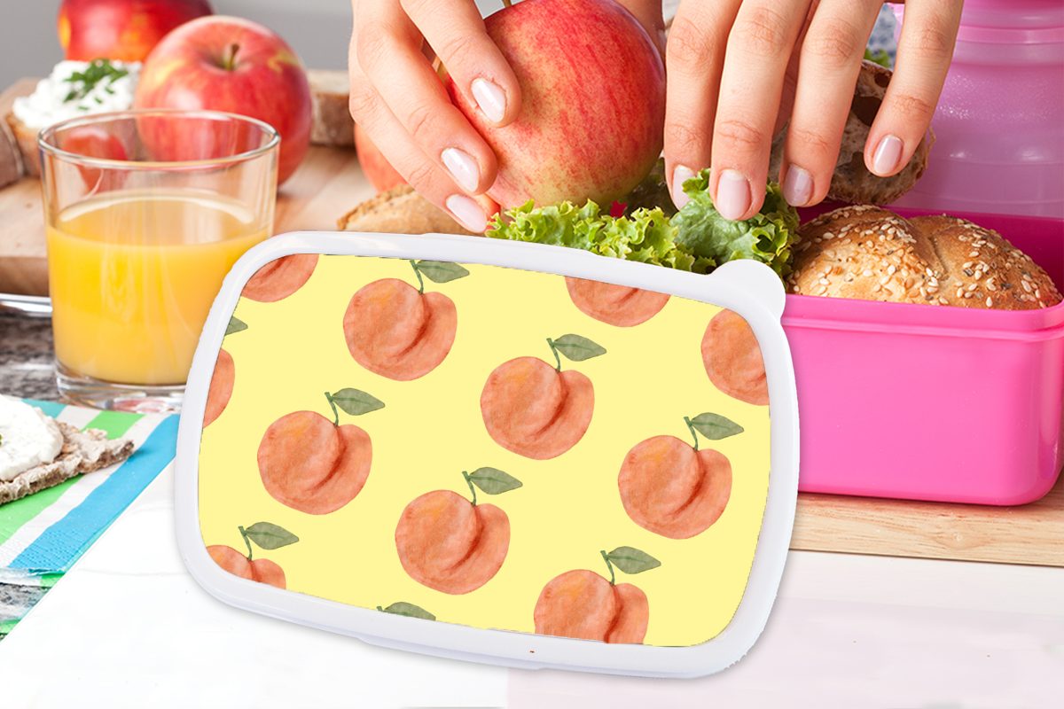 Kinder, für Obst Snackbox, MuchoWow Lunchbox Gelb, Pfirsiche (2-tlg), rosa Mädchen, - Kunststoff Erwachsene, Kunststoff, - Brotbox Brotdose