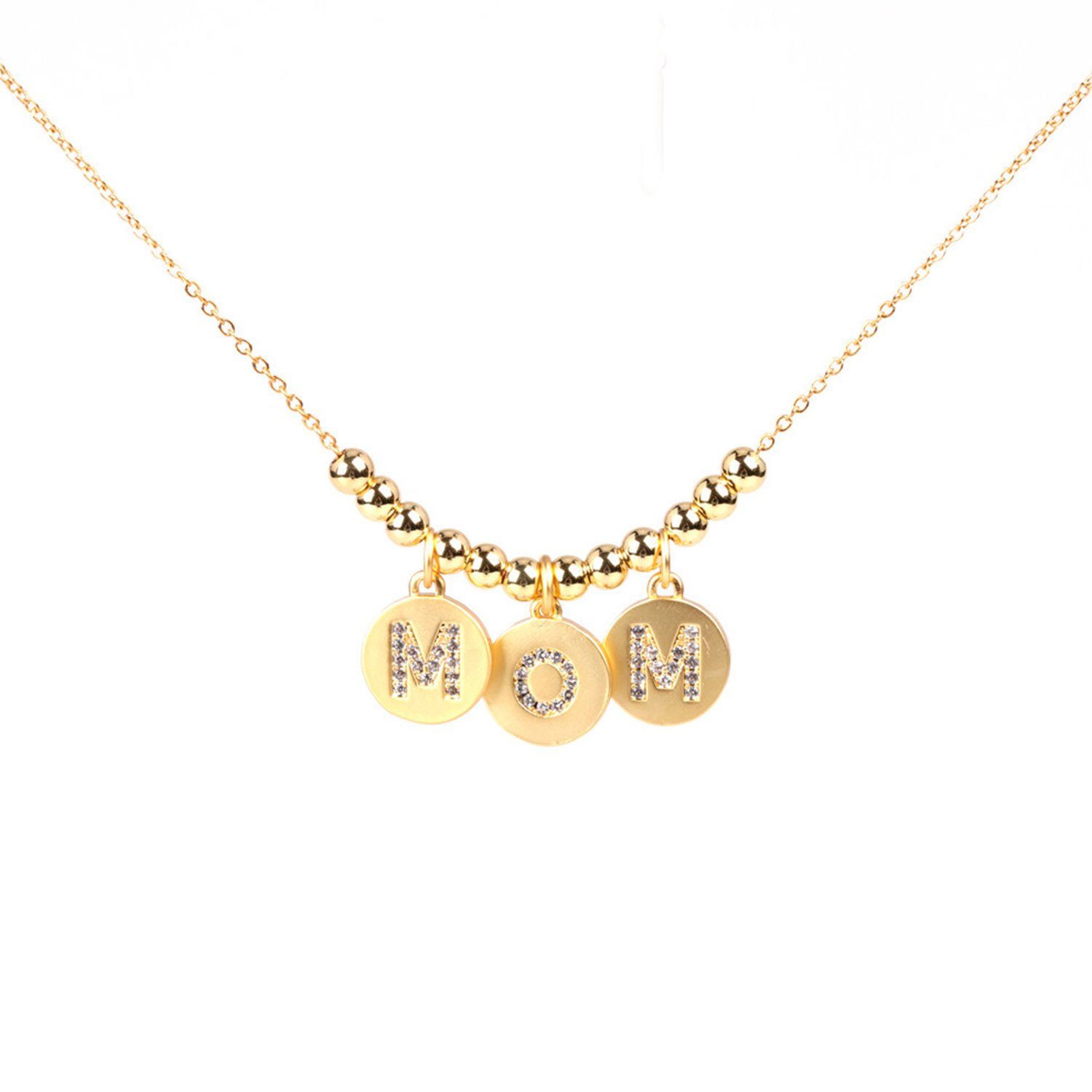 MAGICSHE Kette mit Anhänger Muttertag kette MoM Goldkette Damen Halskette, Ketten Schmuck Geschenk runde Buchstaben