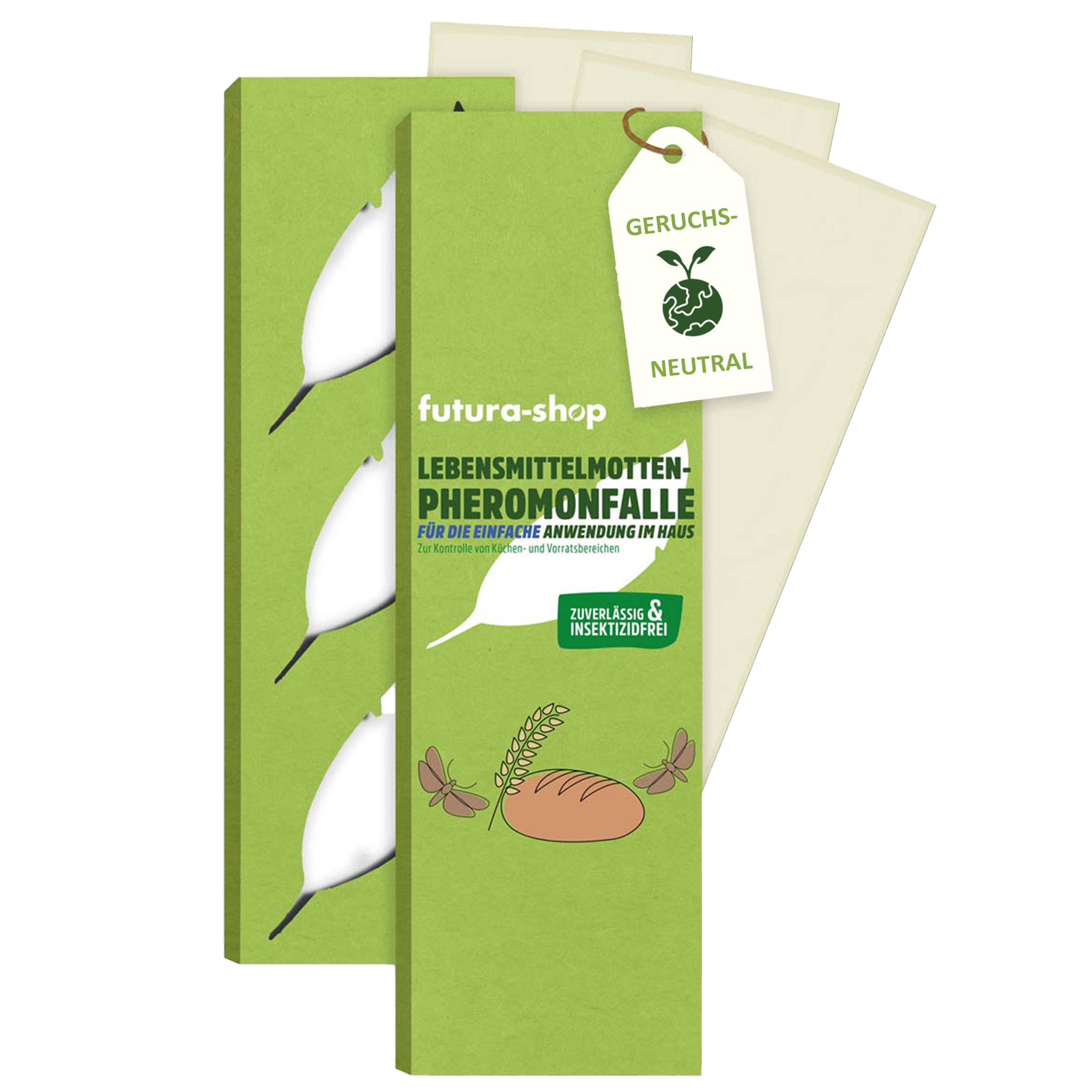 Futura-Shop Insektenfalle Mottenfalle gegen Lebensmittelmotten - insektizidfrei, geruchlos, inkl. 3x Pheromon-Lockmittel