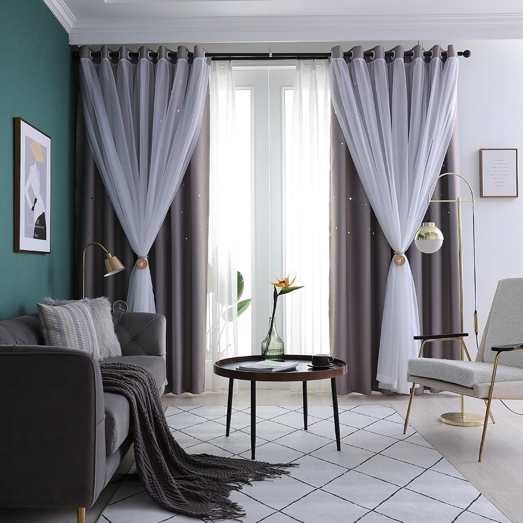 Grau mit Voile (2 verdunkelnd, Ösen Verdunklungsvorhänge St), Gardine, HOMEIDEAS,