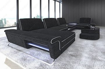 Sofa Dreams Wohnlandschaft Stoff Polster Couch Stoffsofa Ferrara U Form, U Form Polstersofa mit LED, Stauraum, USB-Anschluss, Designersofa