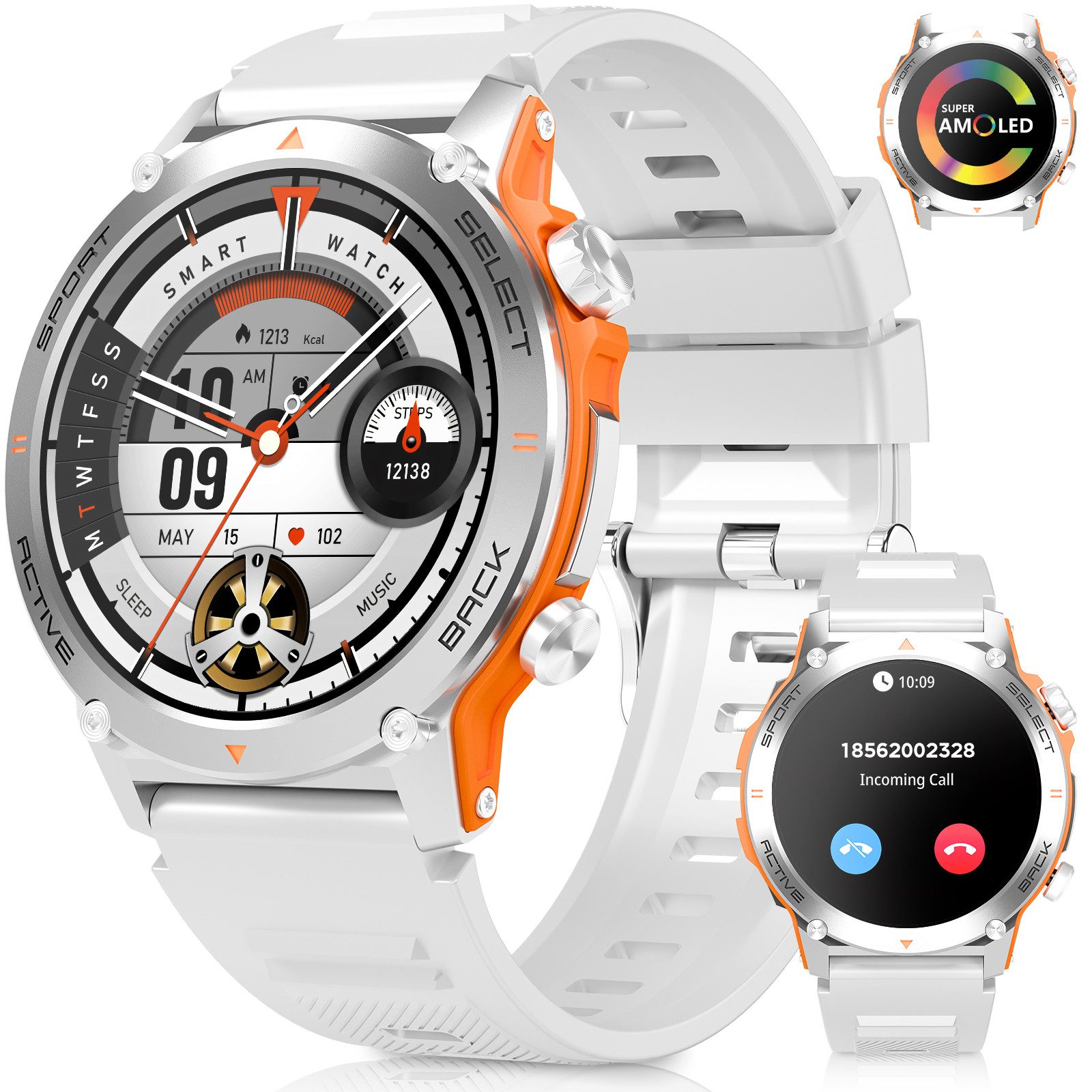 2025 Neue AMOLED Smartwatch Herren mit Telefonfunktion, 1.43" Zoll Rund Smartwatch