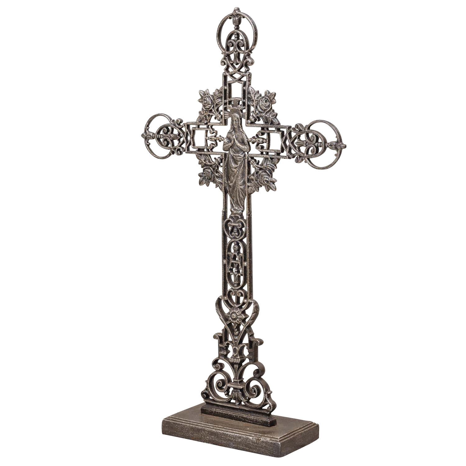 Aubaho Dekoobjekt XXL 88cm Kreuz Kruzifix Antik-Stil Eisen Deko Standkreuz Kirche braun