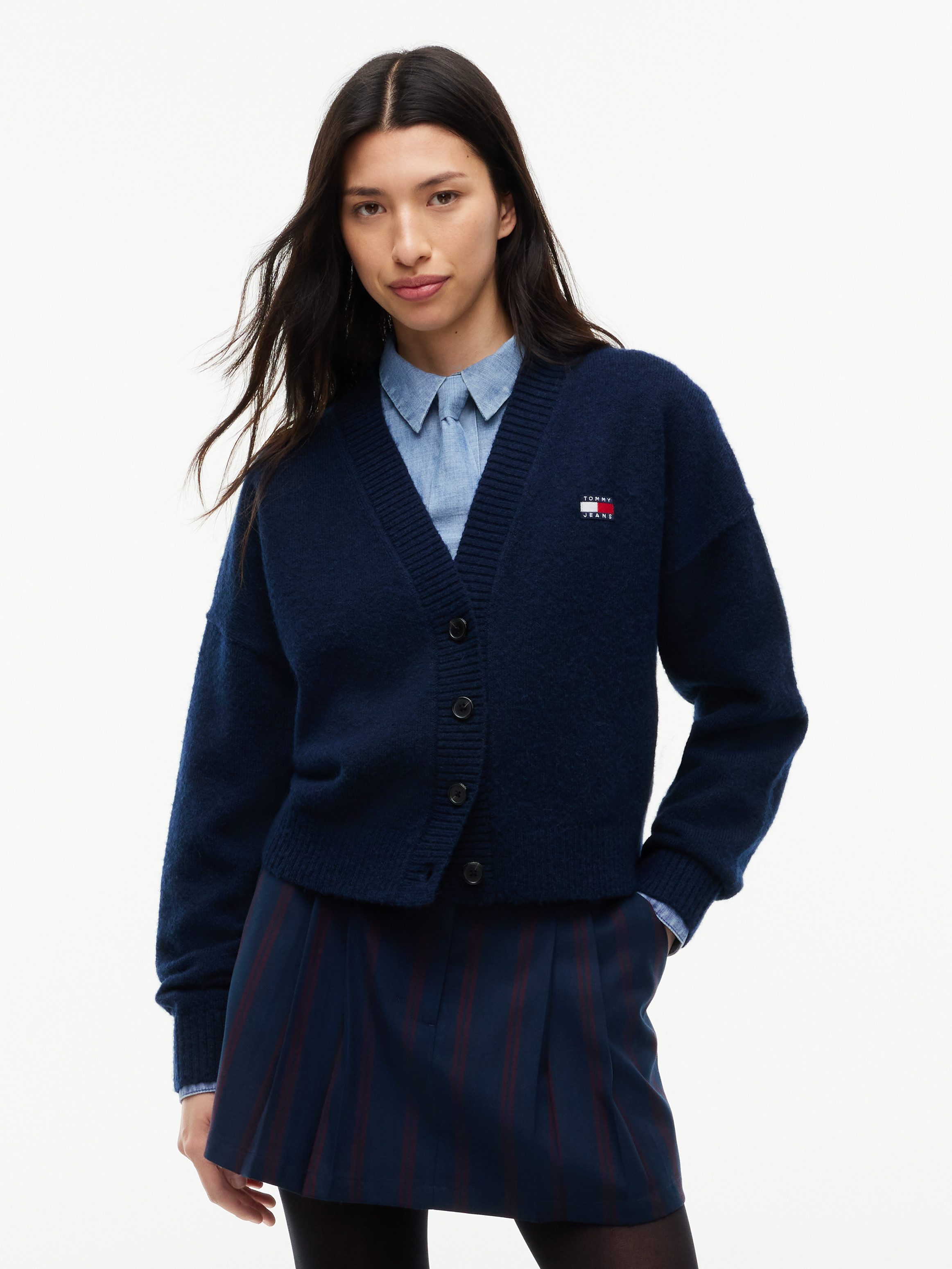 Tommy Jeans Strickjacke TJW FLUFFY BADGE CARDIGAN EXT Materialmix