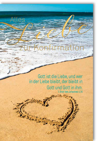 Verlag Dominique Grußkarten Konfirmation - Karte mit Umschlag - Herz am Strand