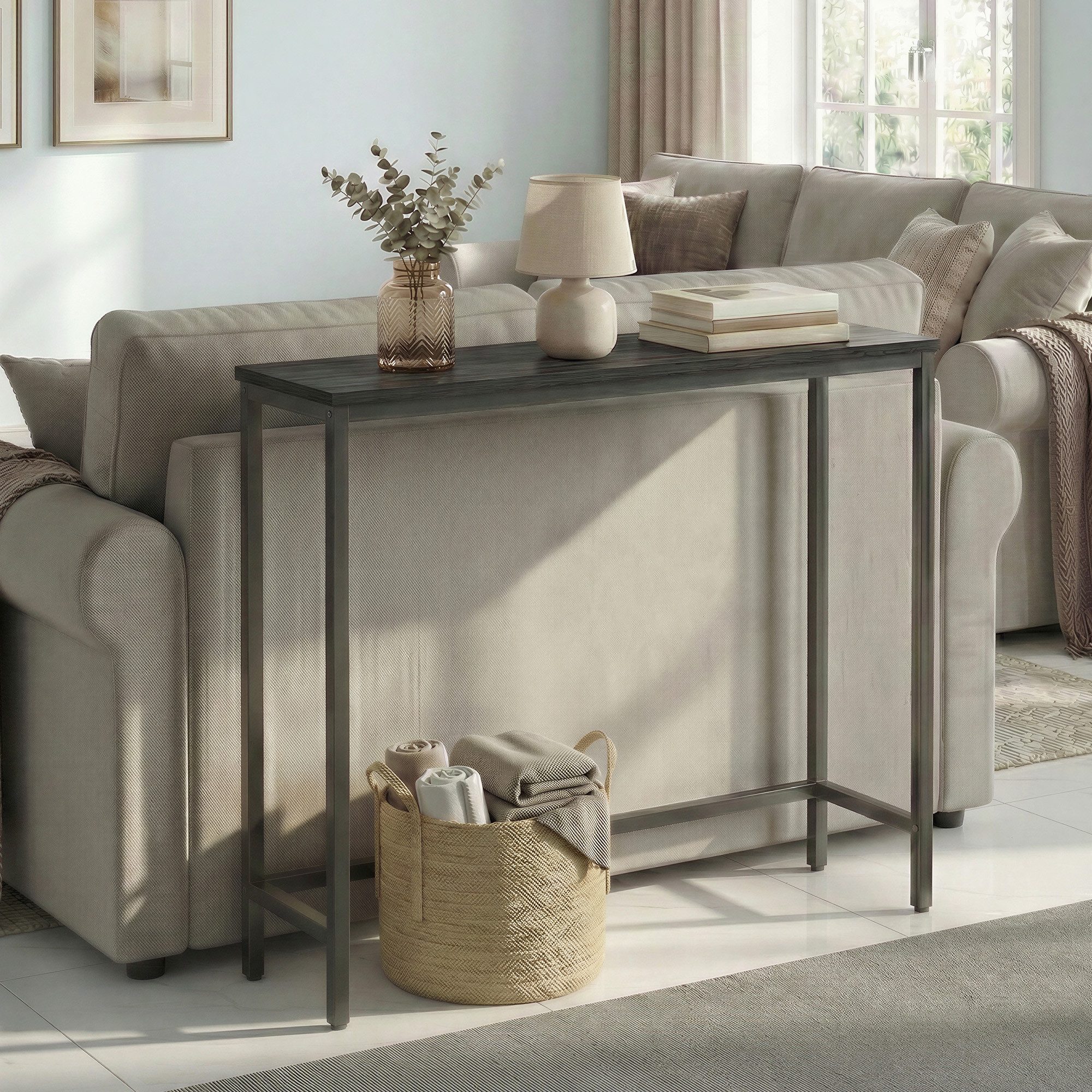 VASAGLE Konsolentisch Flurtisch, einteilige Tischplatte, einfache Montage,schmaler Sofatisch, für Flur, Schlafzimmer, Wohnzimmer, 20/24 x 80 x 81,2 cm