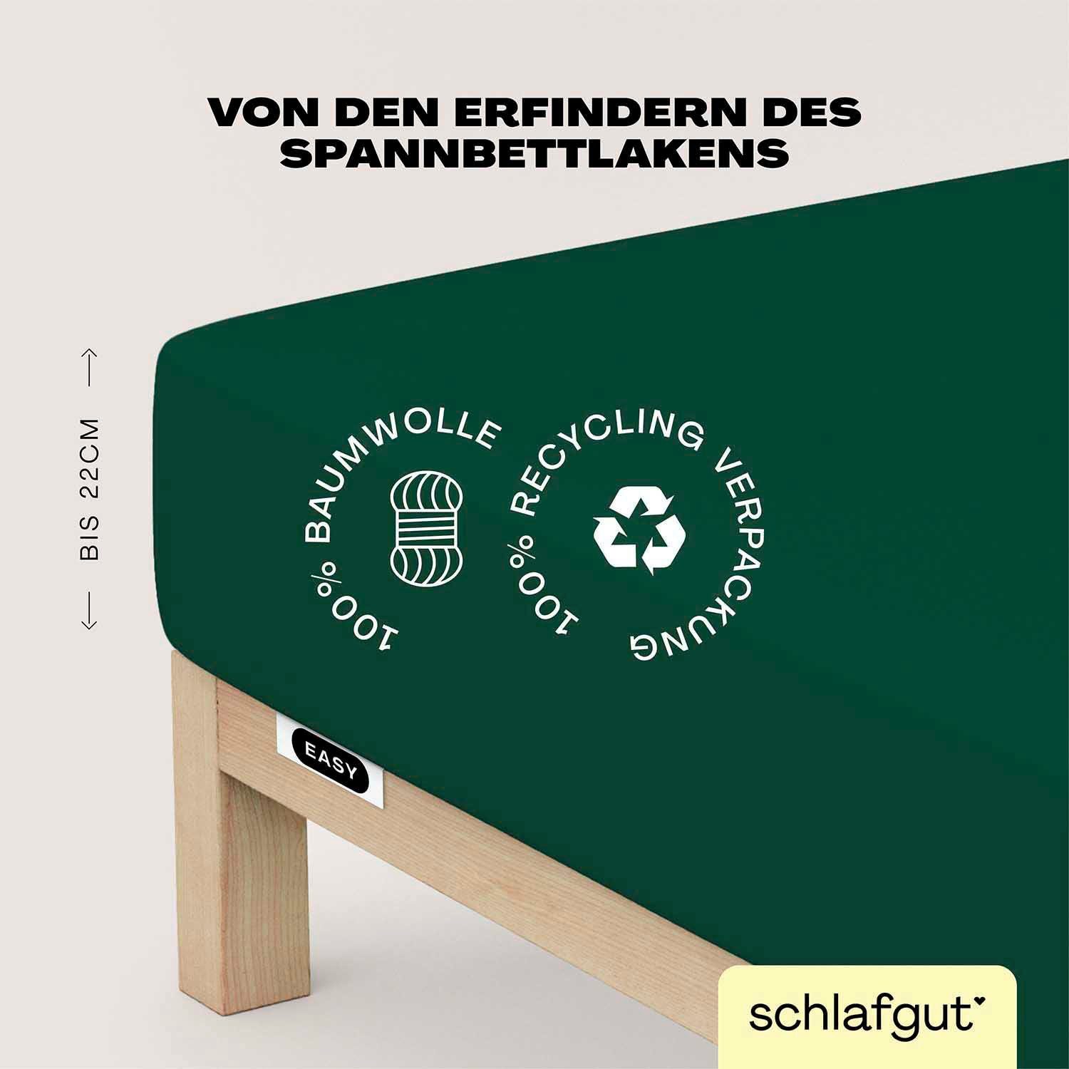 Schlafgut Spannbettlaken EASY JERSEY Bettlaken, 150 g/m², 100% Baumwolle, Spannbetttuch, Jersey, Gummizug: rundum, (1 Stück), Spannbettlaken bis 22 cm Höhe, bügelfrei, pflegeleicht, perfekter Sitz