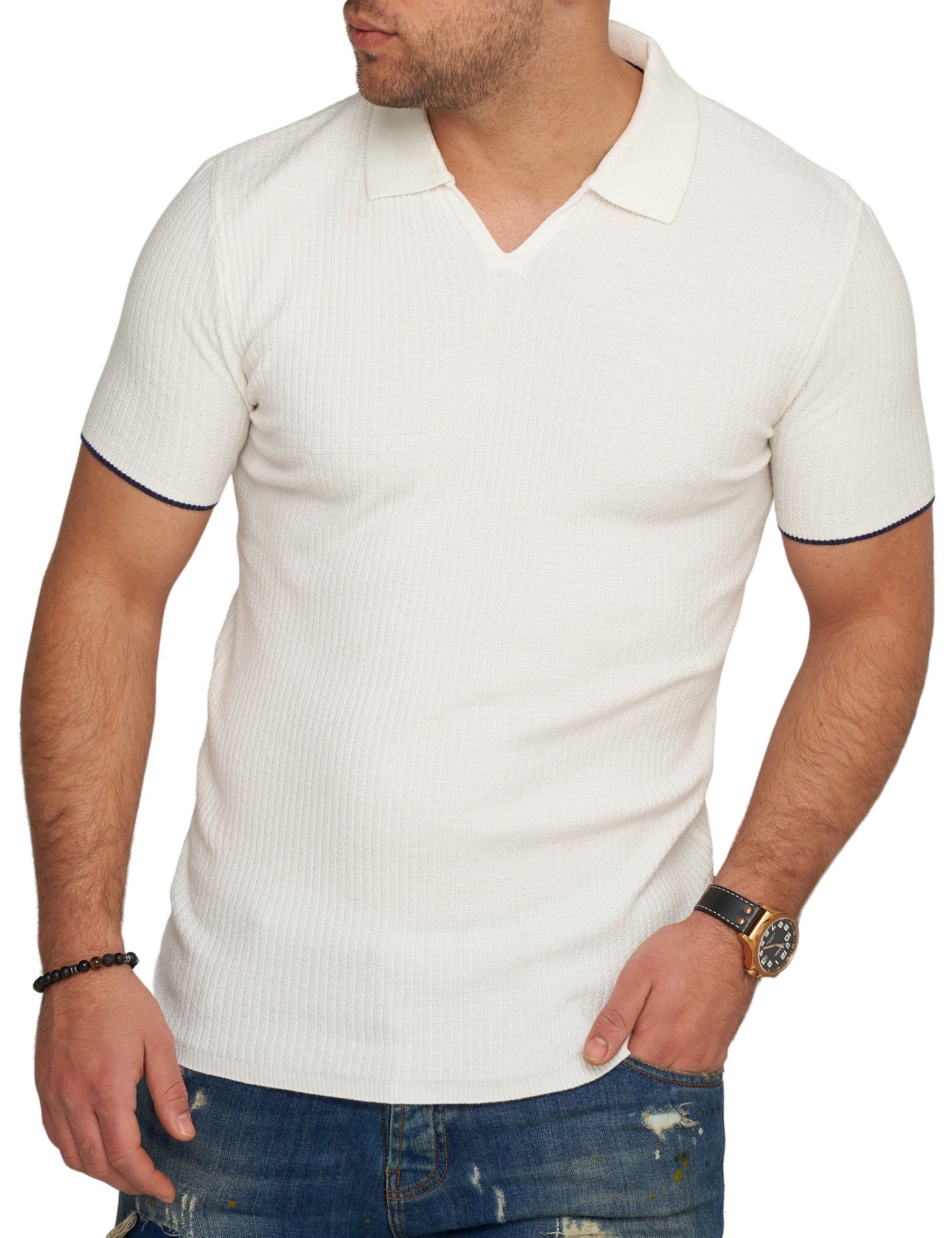 Poloshirt Rippstrick T-Shirt Polo CARISMA Weiß Kurzarm CRMANAUS