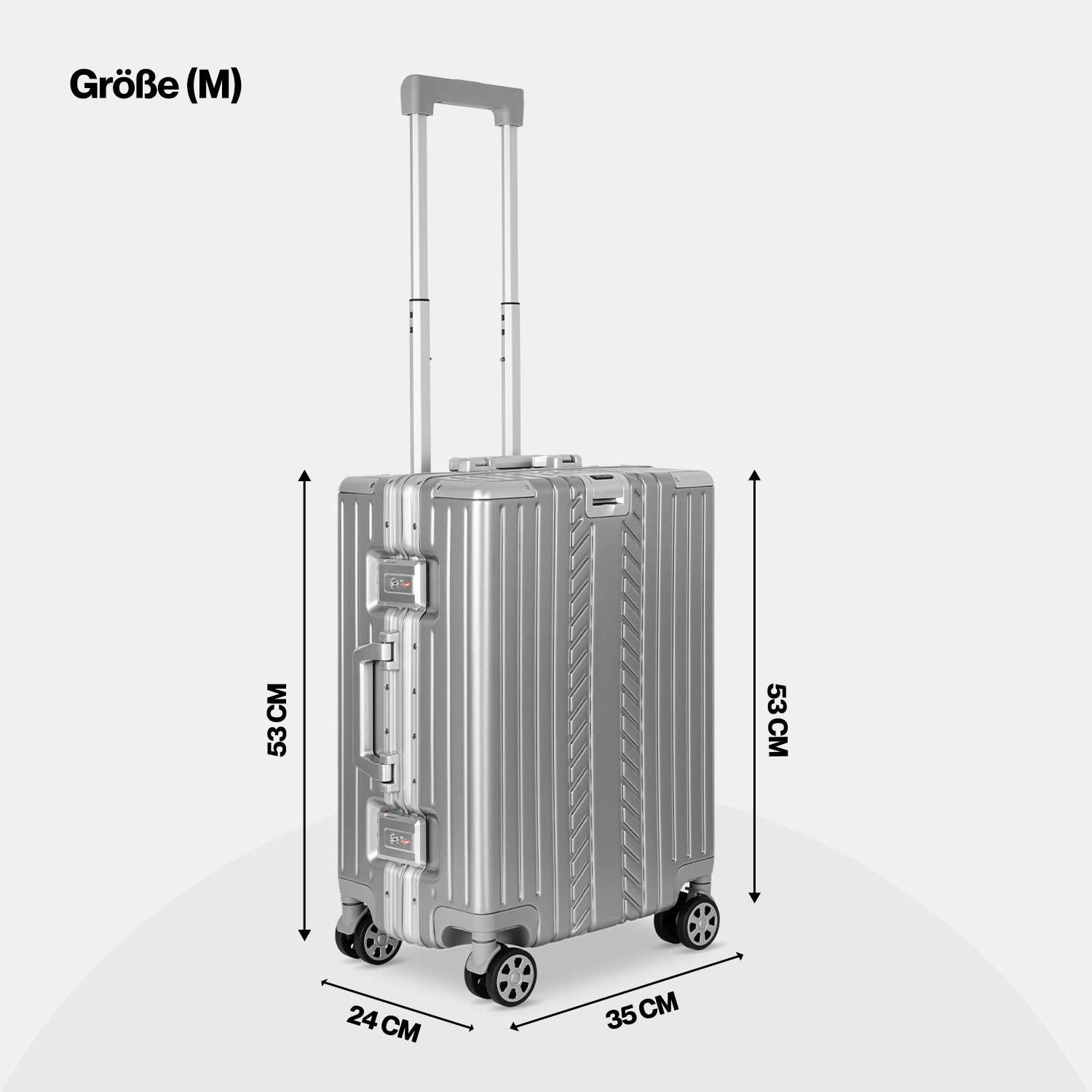 WINLIFE Trolley Hartschalen-Koffer Alu-Rahmen Silber Trolley M, L, XL + Nackenkissen, 4 Doppelrollen Rollen, ABS+PC-Hartschale, TSA-Zahlenschloss, 360°-Doppelrollen