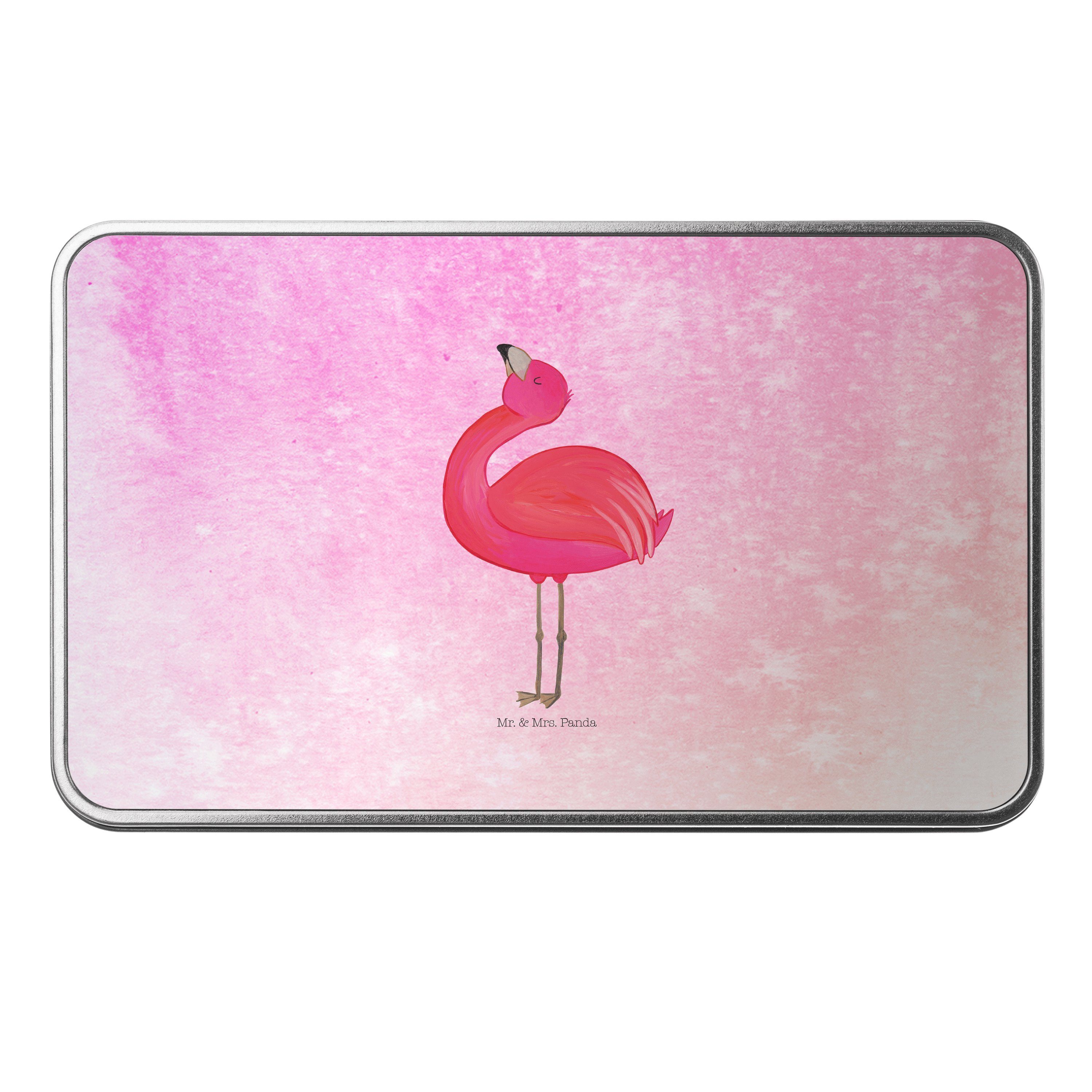 Mr. & Mrs. Panda Dose Flamingo stolz - Aquarell Pink - Geschenk, Metalldose, Blechbox, Mama (1 St)