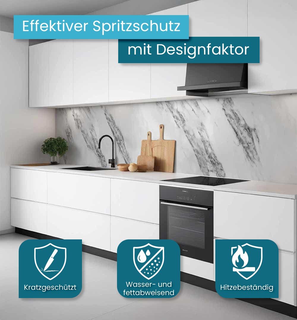MyMaxxi Küchenrückwand Küchenrückwand selbstklebend Marmor weiß Spritzschutz Folie, (Klebefolie Küchenrückwand aufgerollt B 120 cm x H 60 cm), Weißer Marmor B 120 cm x H 60 cm
