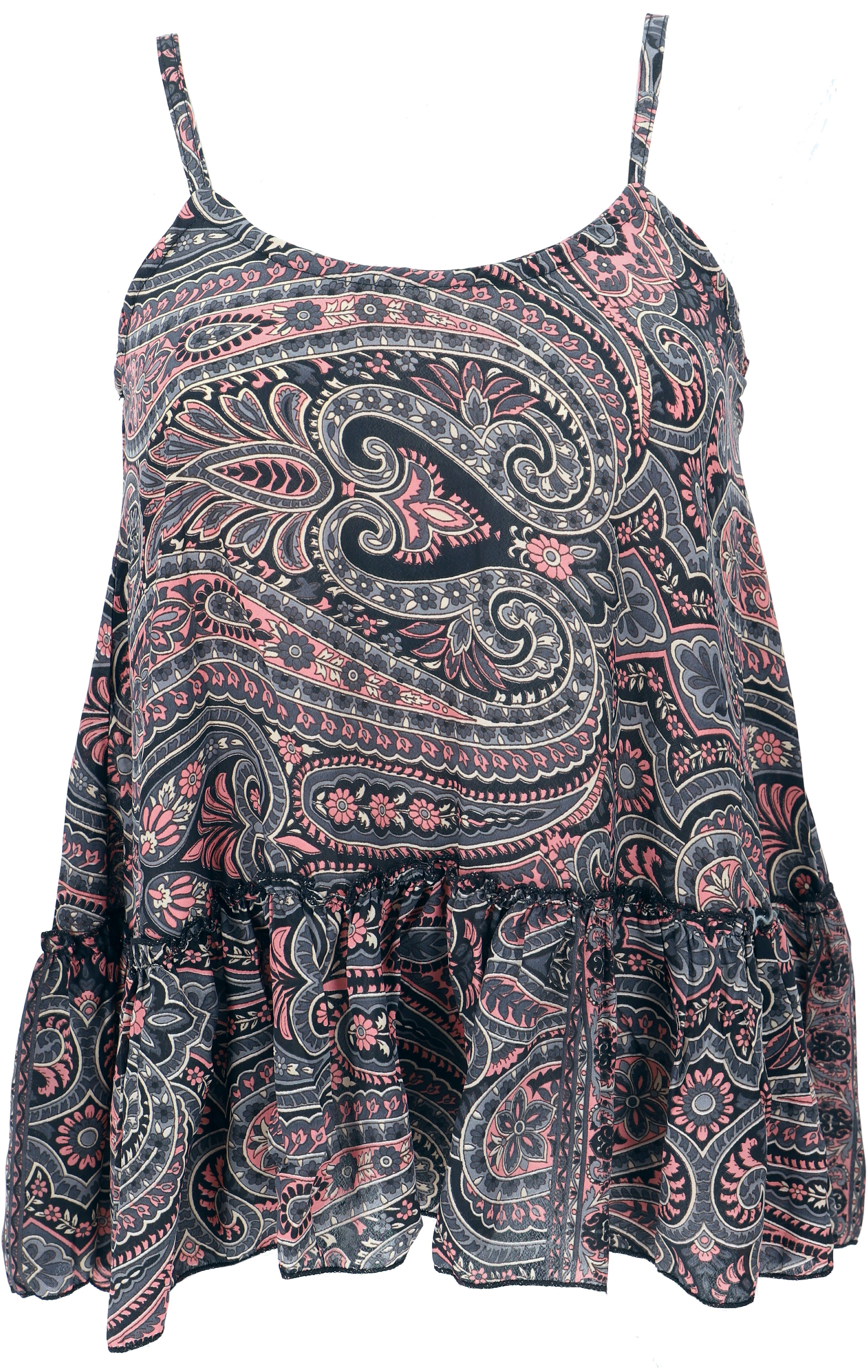Guru-Shop T-Shirt Seidiges Boho Trägertop, luftiges Top, lockeres.. Festival, Ethno Style, alternative Bekleidung