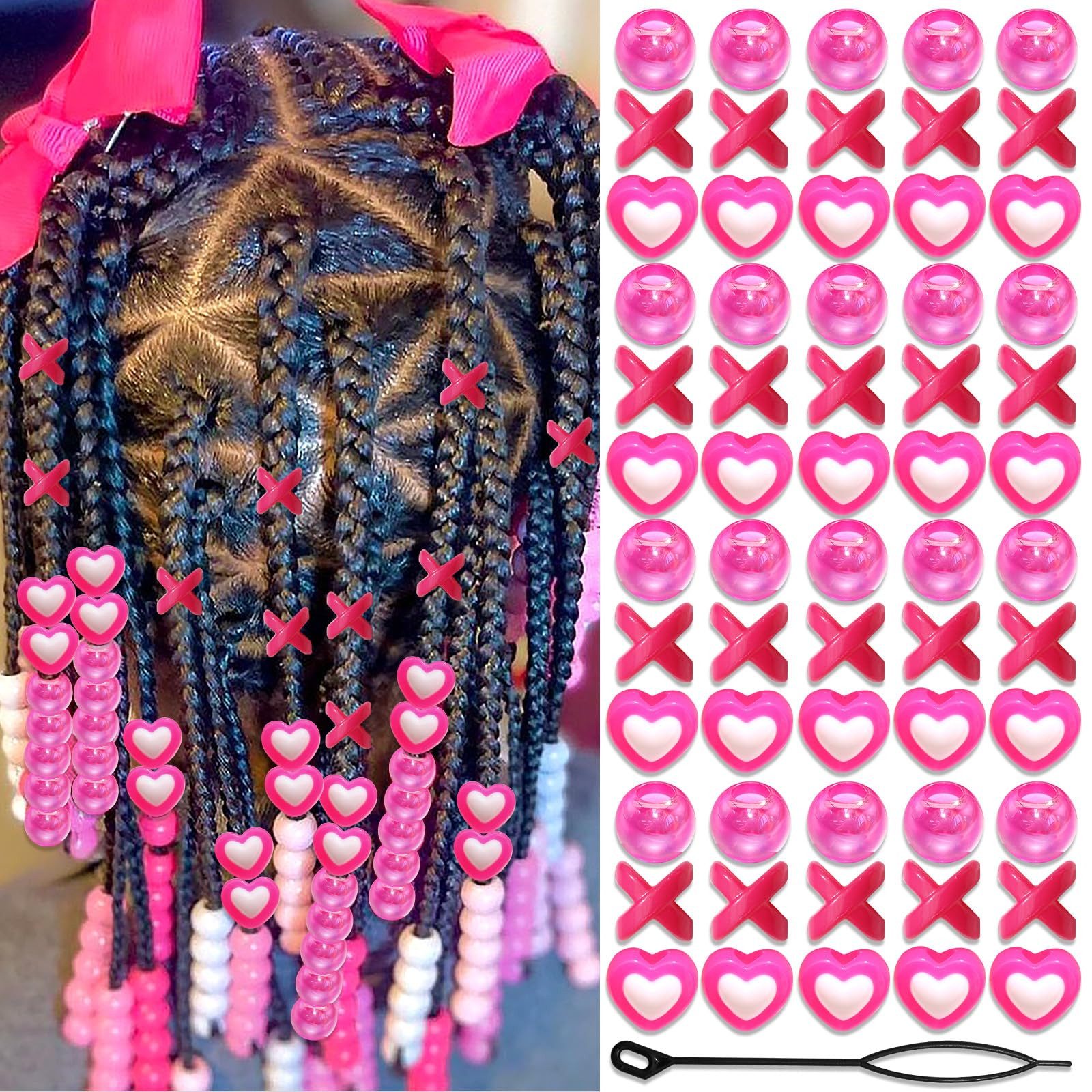 CLTYQ Diadem 60 Stück hellrosa Haarperlen für Zöpfe, Dreadlocks und Haarschmuck, runde Perlen in AB-Farbe,niedliche Acrylperlen für Kinder und Mädchen.