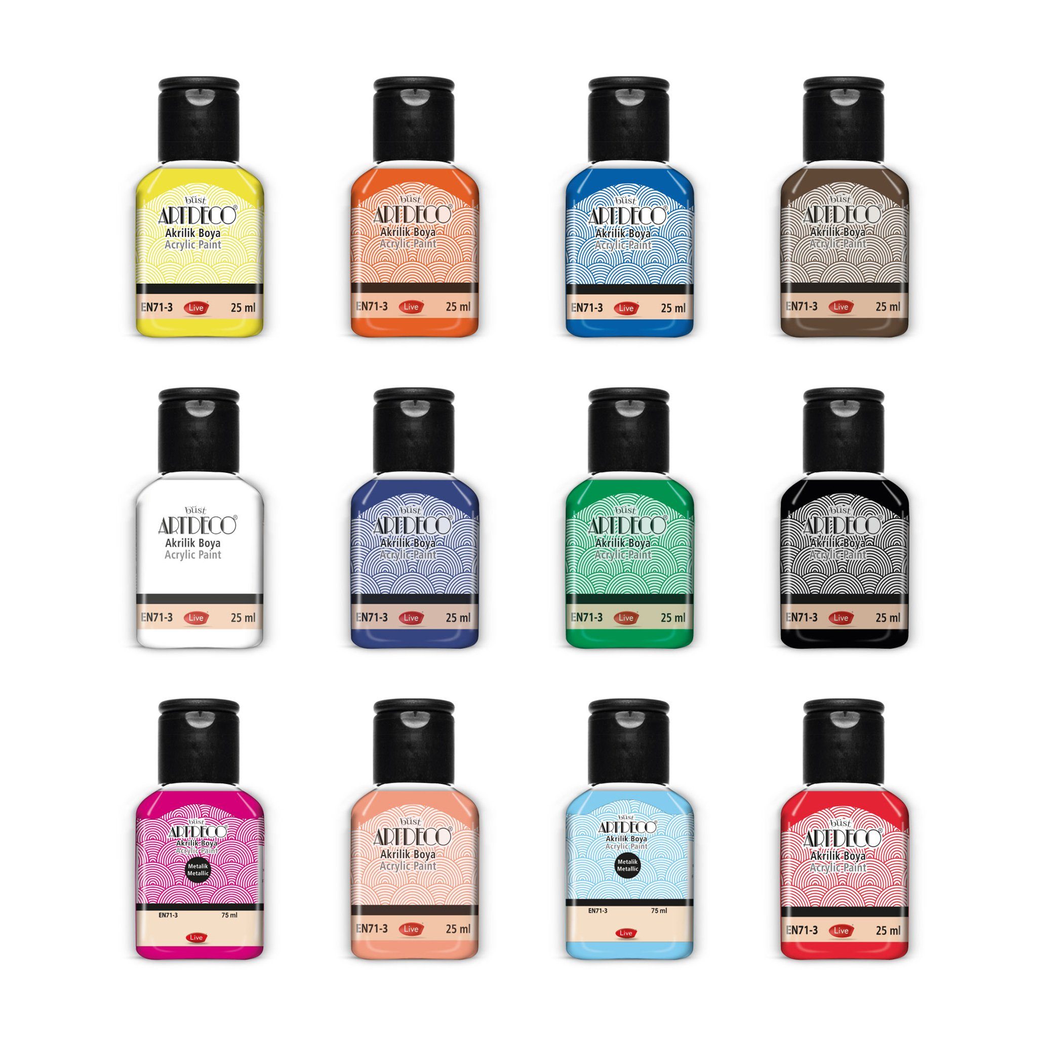 Büst Artdeco Acrylfarbe Klassische Acrylfarbe, 12er-25ml Set, Hochdeckend