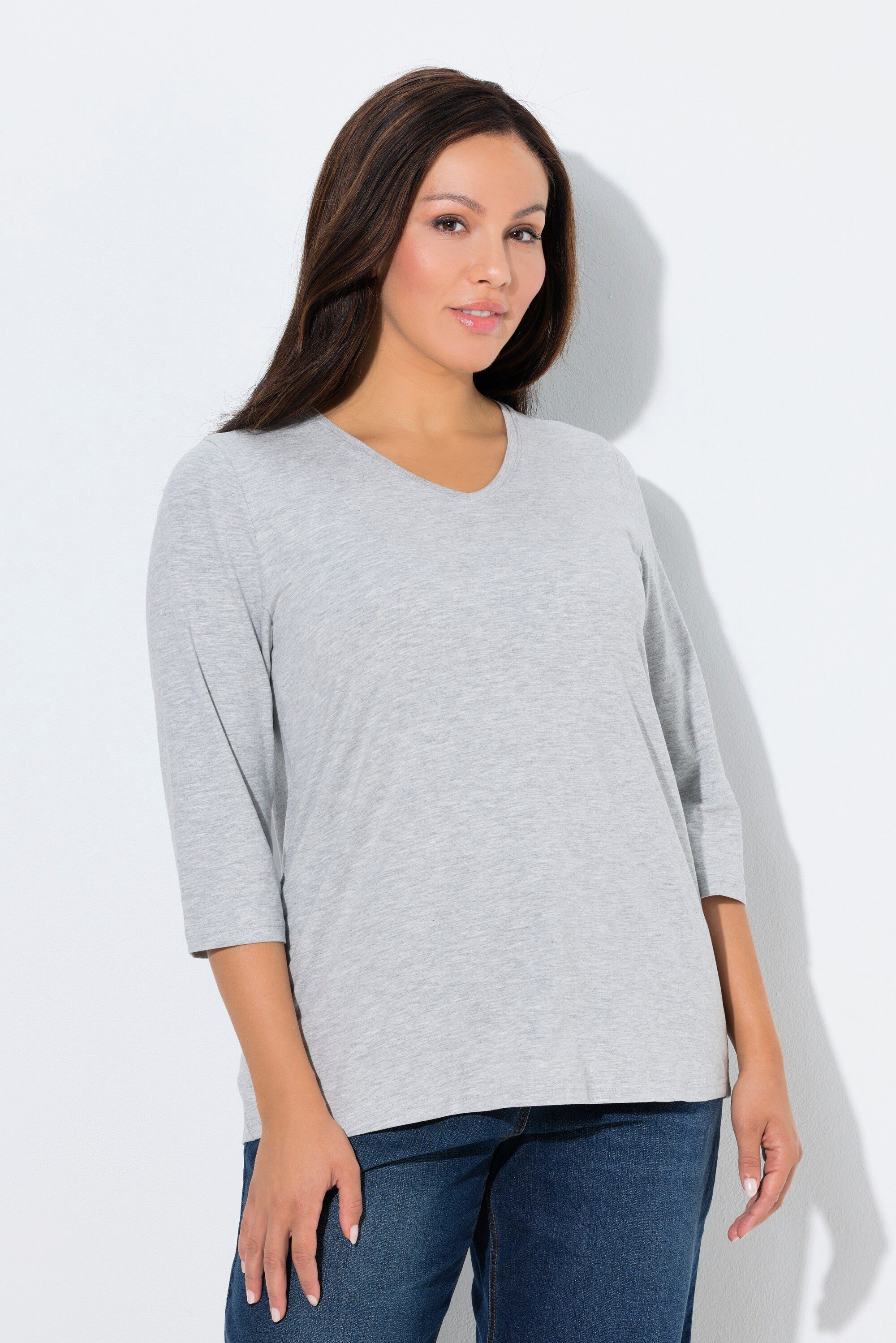 T-Shirt Shirt Herzstickerei Classic V-Ausschnitt 3/4-Arm