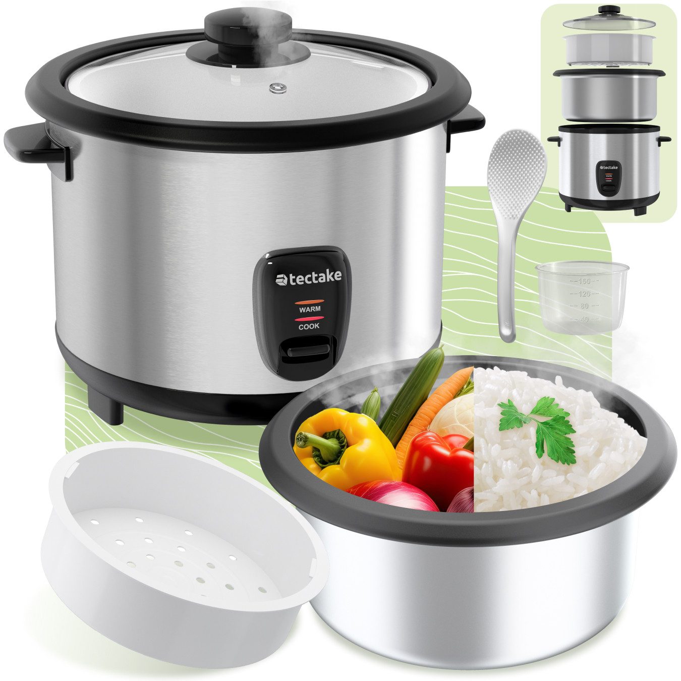 Reiskocher Dampfgarer mit Dampfgareinsatz, 1,8 l, Warmhaltefunktion
