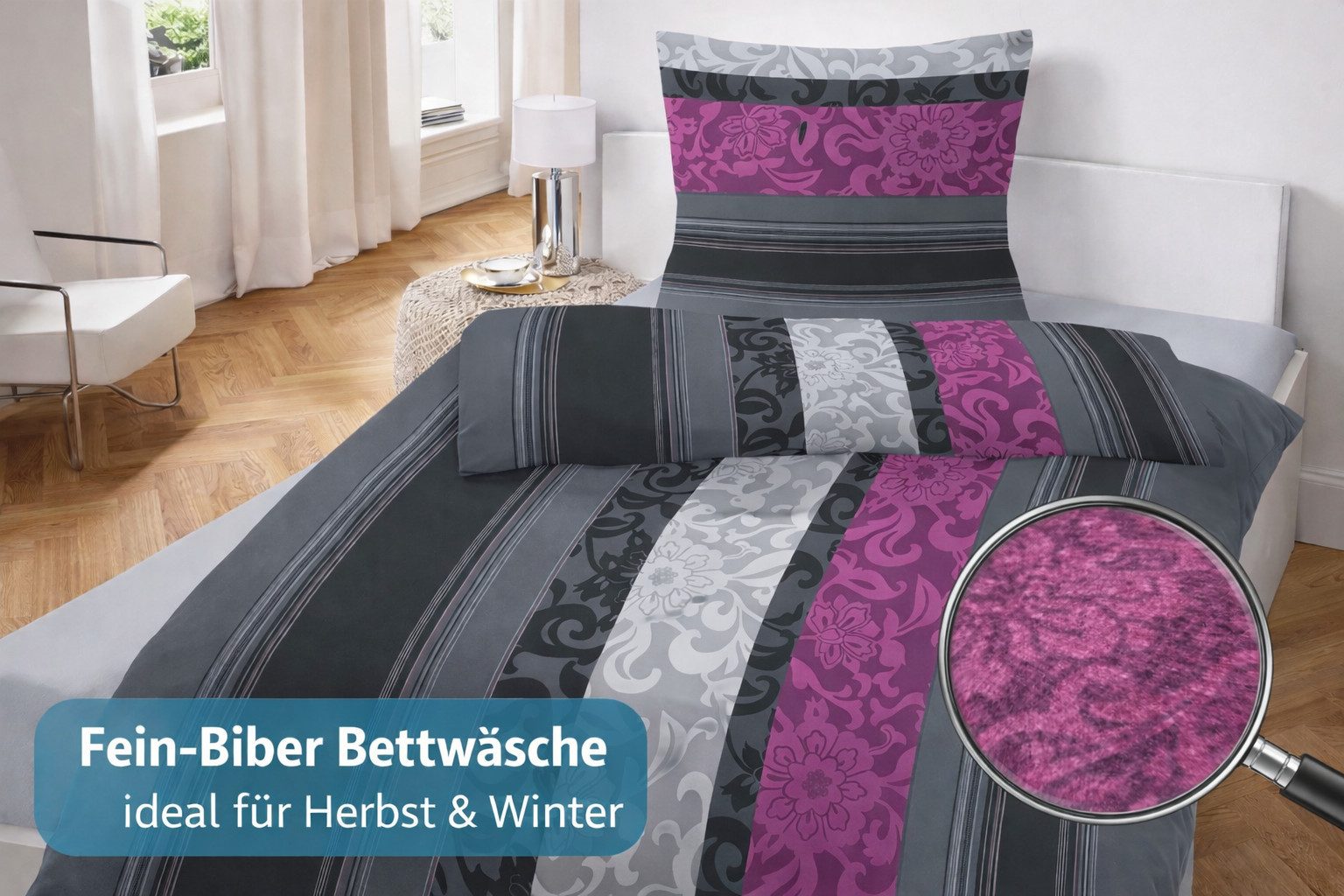 soma Bettwäsche Bettbezug 155x220 80x80 Barock gestreift Boho grau lia bieb günstig online kaufen