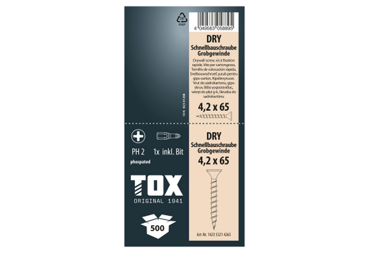 Thumbnail - TOX-DÜBEL-TECHNIK Schnellbauschraube TOX Schnellbauschraube Grobgewinde PH2 DRY 4,2 x 75 GG (500 Stk)