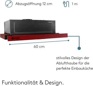 wiggo Flachschirmhaube WE-E632ER Unterbauhaube 60 cm - rot, Abluft oder Umluft Dunstabzug 300m³/h mit LED-Beleuchtung