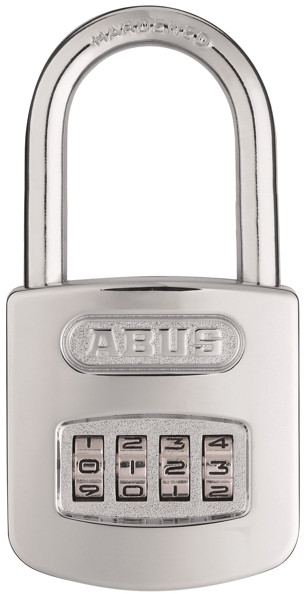 ABUS Vorhängeschloss Zahlenschloss 160/50HB50, hoher Bügel, 4-stelliges Kombinationsschloss, Individuell einstellbarer Zahlencode, legierter Stahl-verchromte Optik