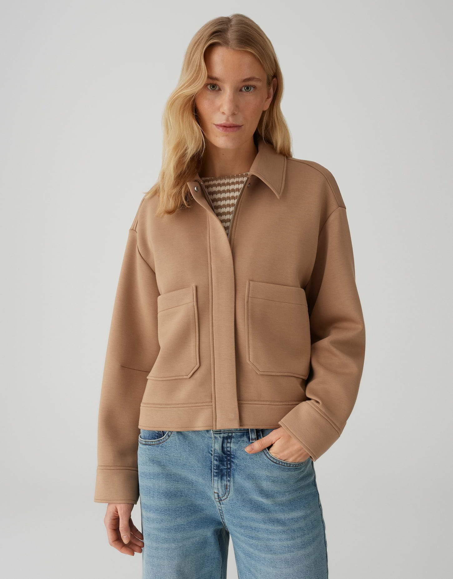 OPUS Jackenblazer JENIMA aus komfortablen Scuba Sweat Lockere Passform, gerader Schnitt, Umlegekragen, aufgesetzte Taschen