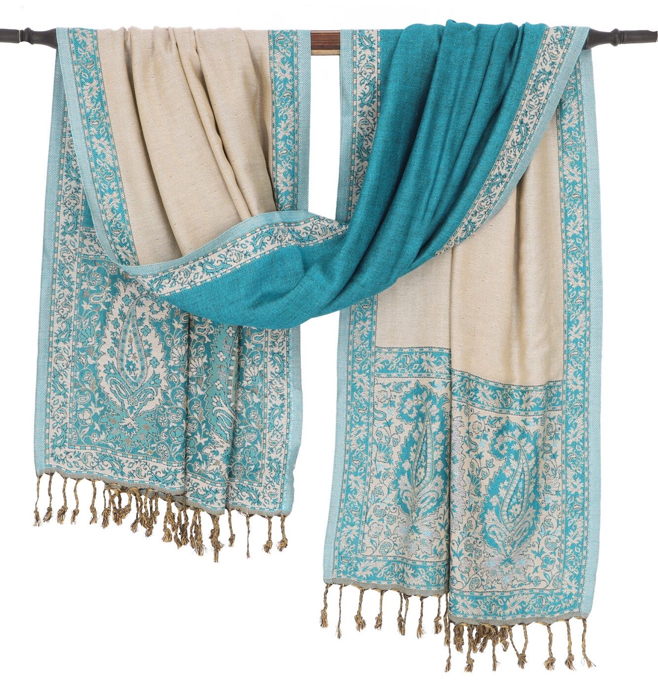 Guru-Shop Halstuch Viskose Schal Stola mit Paisley Muster - aqua