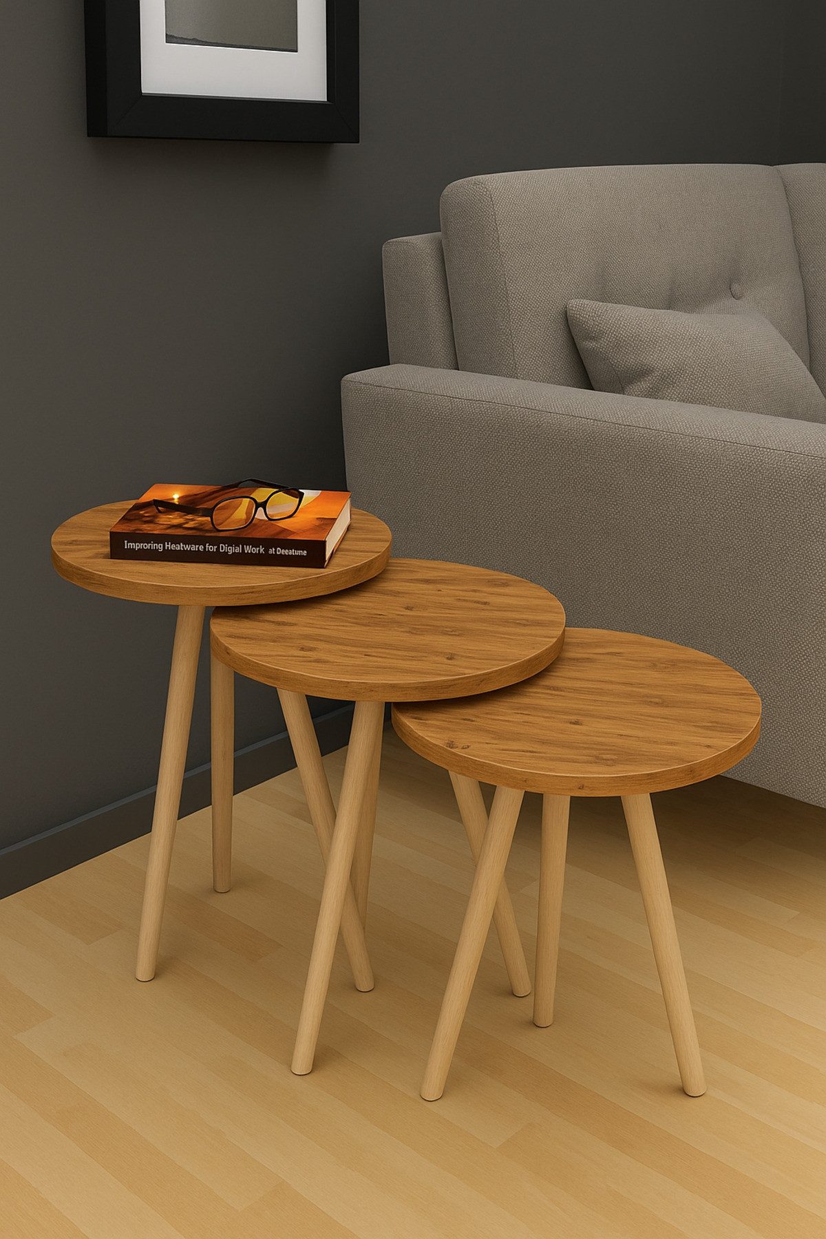 en.casa Couchtisch (Satztisch-Set, 3-St., 3er-Set Satztische), Platzsparendes 3er-Set, rund 91332111