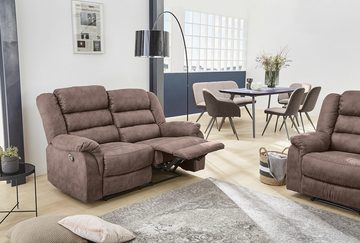 luma-home 2-Sitzer 15133, Sofa mit halbautomatischer Relaxfunktion 153 cm breit, Federkern, Wellenunterfederung, Bezug Mikrofaser, Vintage Grau Braun