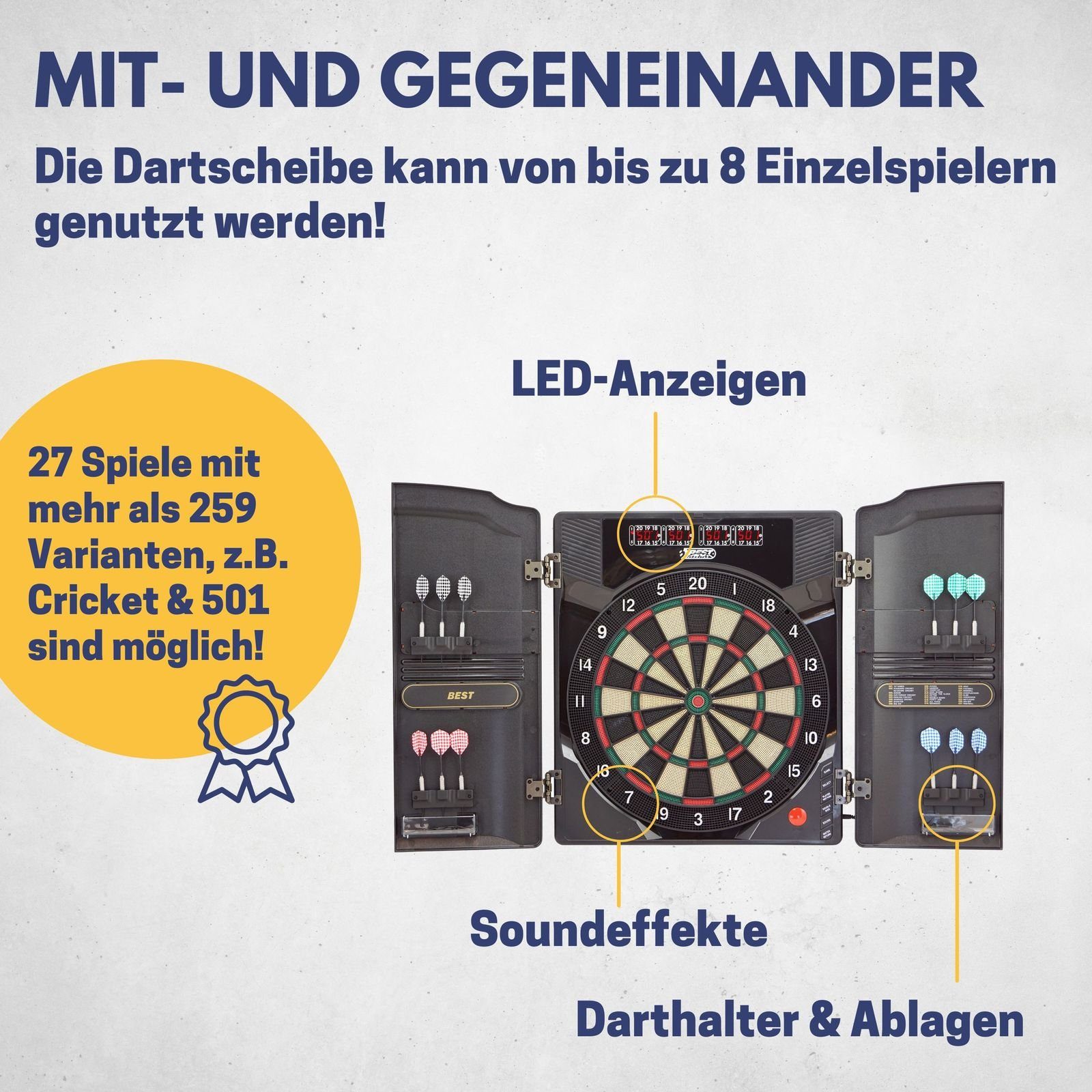 B Best Sporting Dartautomat Dart Set Oxford 2.0 mit 18 Dartpfeilen/Ersatzspitzen & Etui, Dartscheibe elektronisch im hochwertigen Set