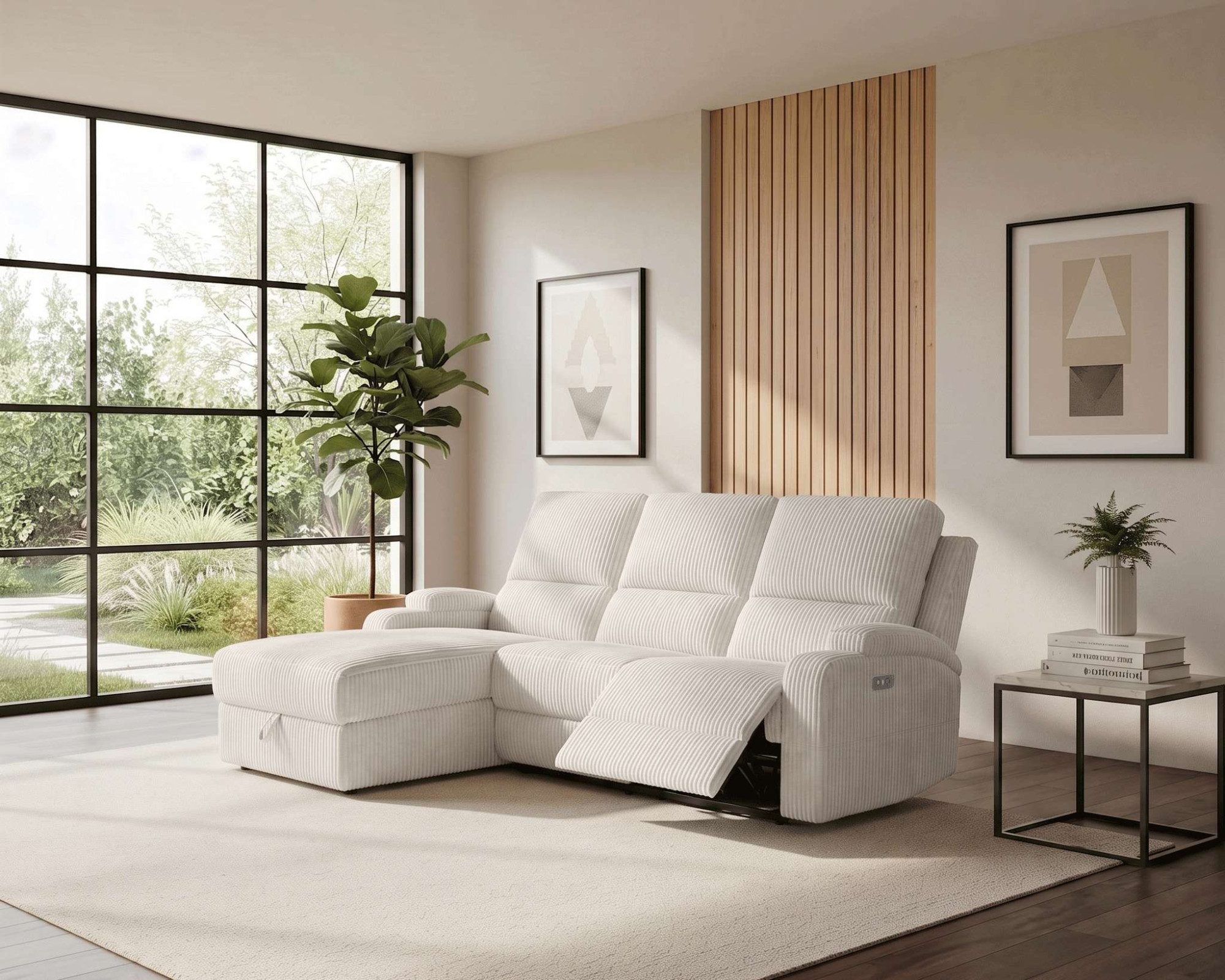 OTTO home Ecksofa NAPORI Cord, L-Form, 210cm, man./elektr. Relaxfunktion, USB-A bei elektr. Variante, Staukasten, Seitentaschen u. Federkern